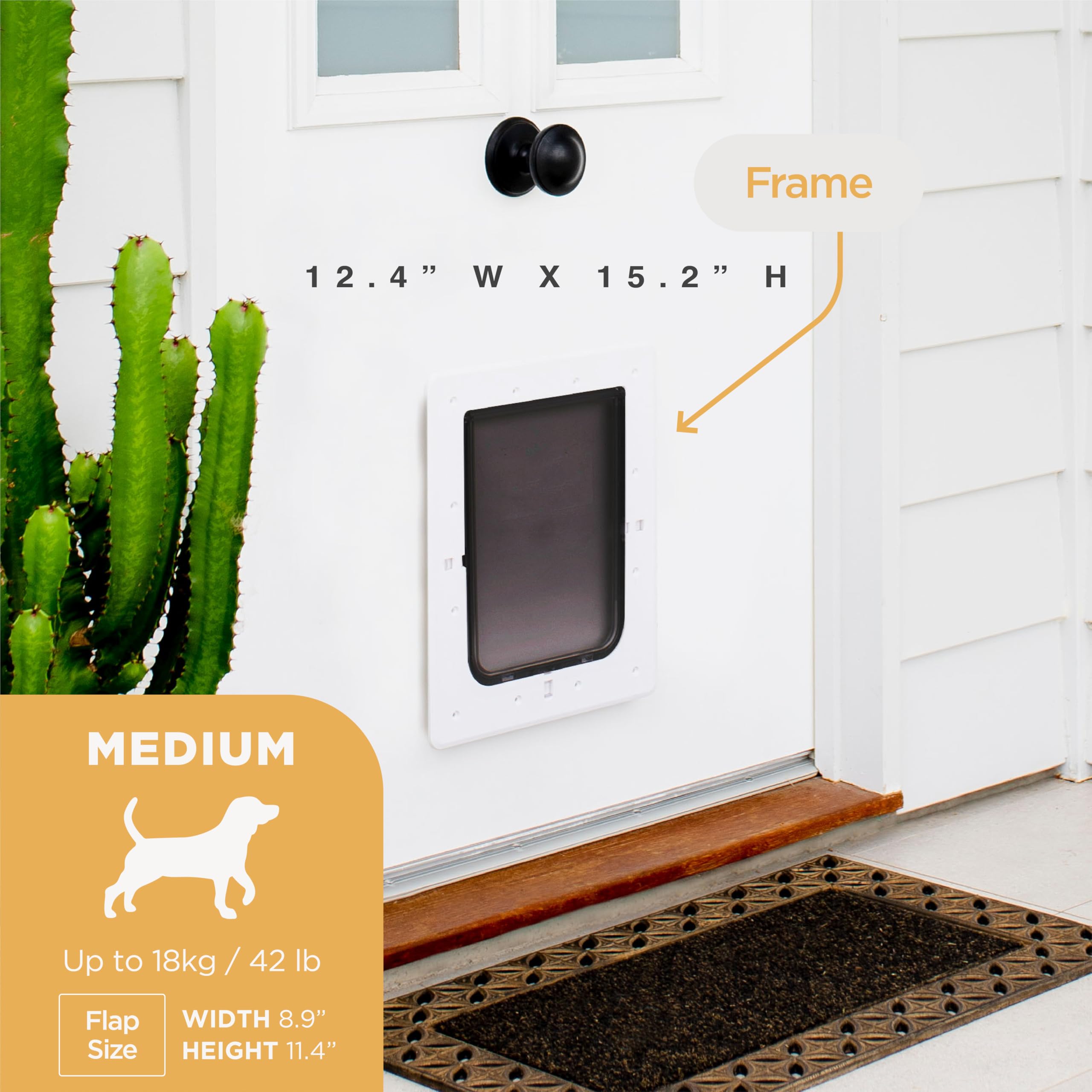 Hakuna Pets Super robuste mittelgroße Hunde- und Katzentür mit 2-Wege-Schlössern für Bildschirme, Türen, Wände und Glas bis zu 5,1 cm dick, für Haustiere bis zu 19 kg, Weiß (1126)