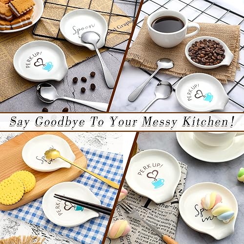 Miniatura 5 de Honeydak 4 piezas de soporte para cucharas de café y cucharadita pequeña de cerámica para decoración de estación, estufa, encimera, accesorios de