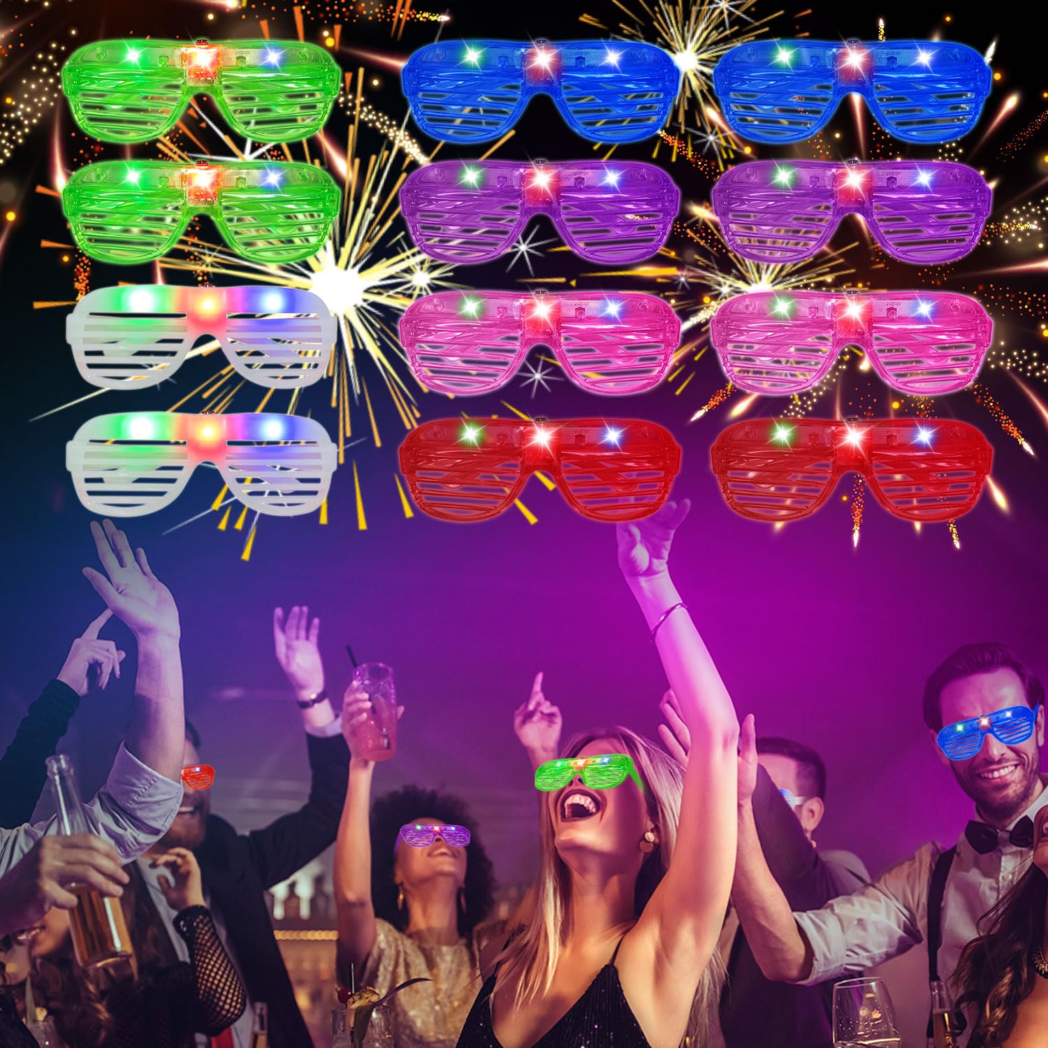 12 Pcs Neon glasses Party, Shutter Unisex 6 Colors Party Flashing glasses, 3 Modes light up glasses, Led glasses neon accessories, for Christmas Halloween Wild Clubbing Birthday Party (12 Pcs)