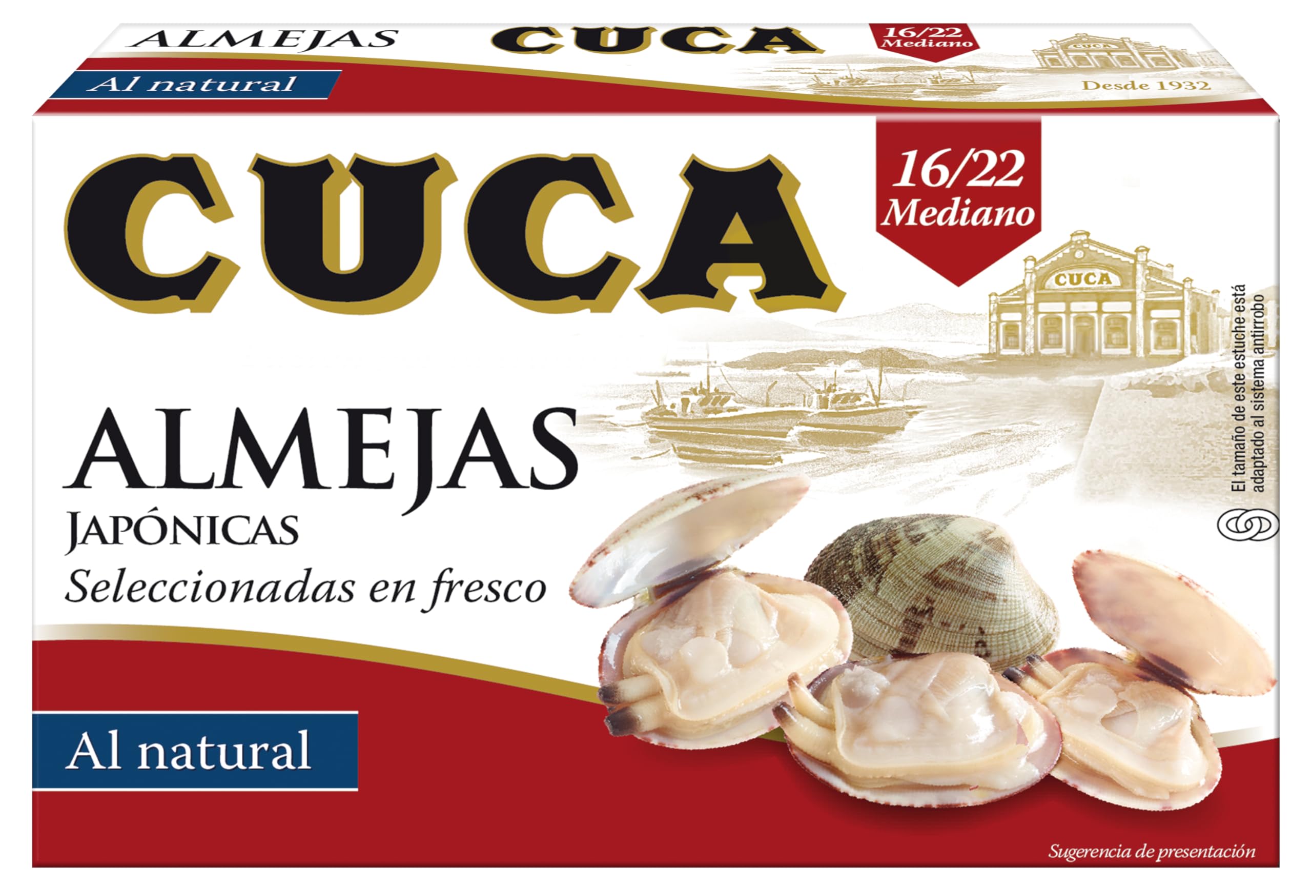 Cuca Almejas al natural 16/22 piezas tamaño mediano, 1 pack de 5 latas de 120gr