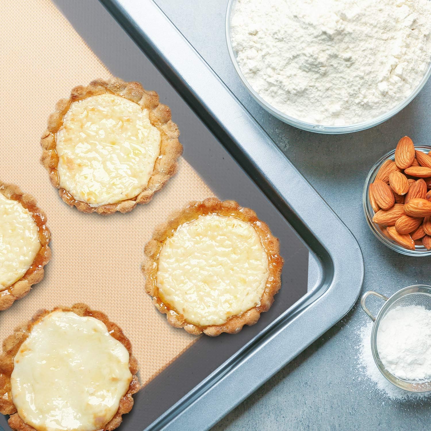 Whaline 3Pcs Silicone Baking Mats, Non-Slip Washable Reusable Baking Tray, Heat-Resistant Cooking Bakeware Mat, BPA Free, for Cookie Pizza Bread Baking, 41 x 29cm