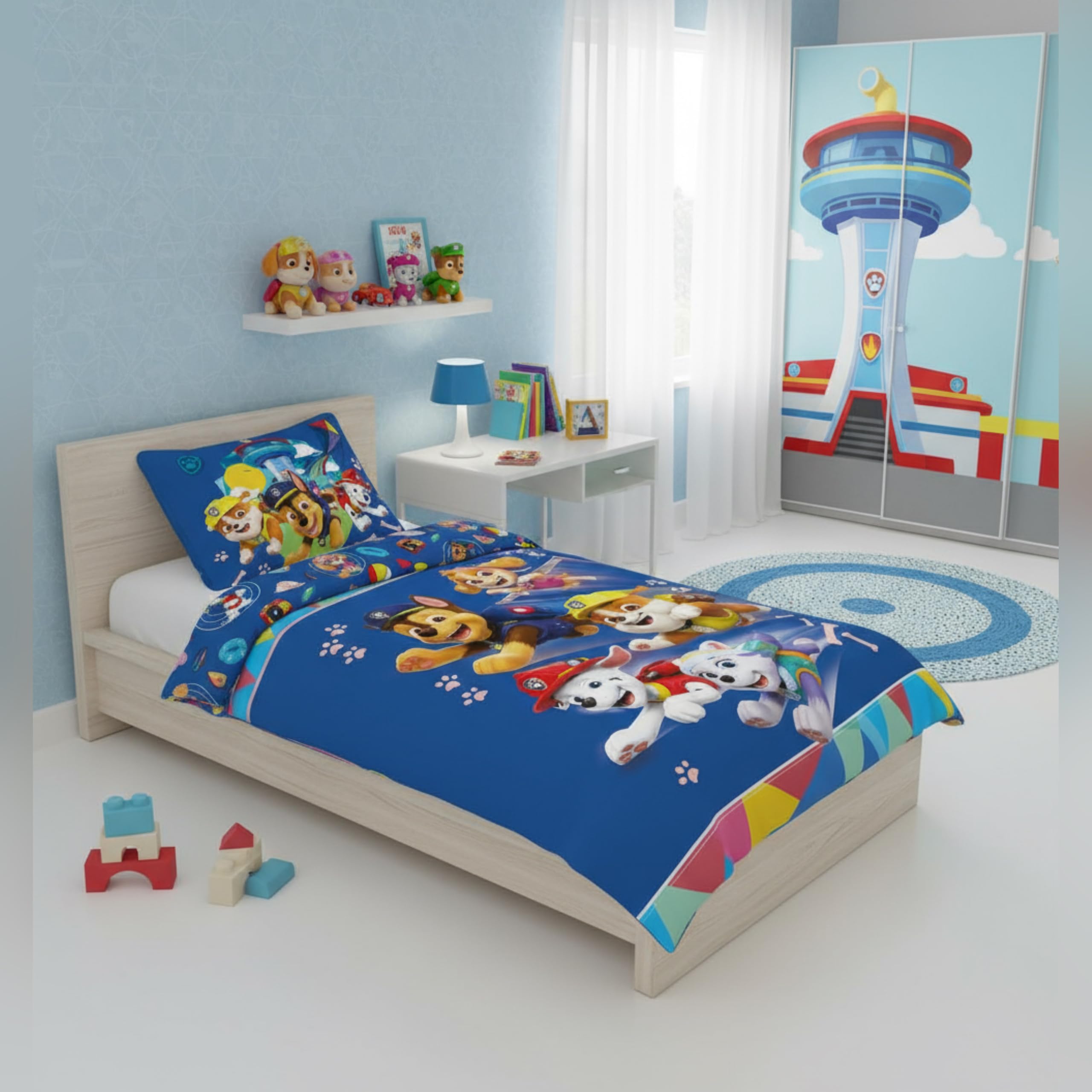 Paw Patrol Single Size Bedding Set 140x200 cm with Pillowcase 60x65 cm, Blue, Duvet Cover 140x200 & Pillowcase 60x65 - Image 2