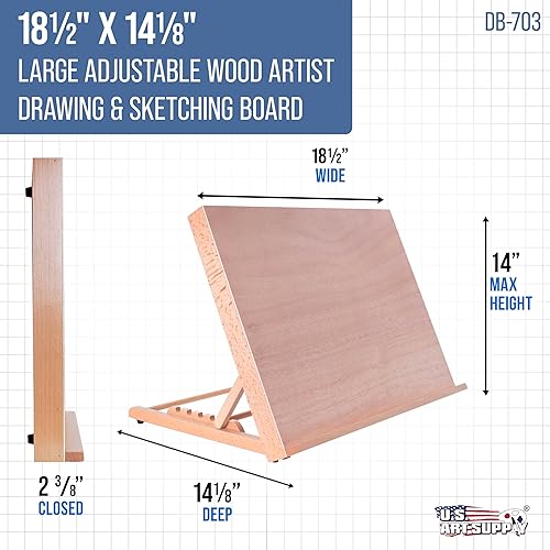 Miniatura 8 de U.S. Art Supply XL - Tablero de dibujo de madera ajustable para artista, 25-58 pulgadas de ancho x 19 pulgadas de alto (A2)