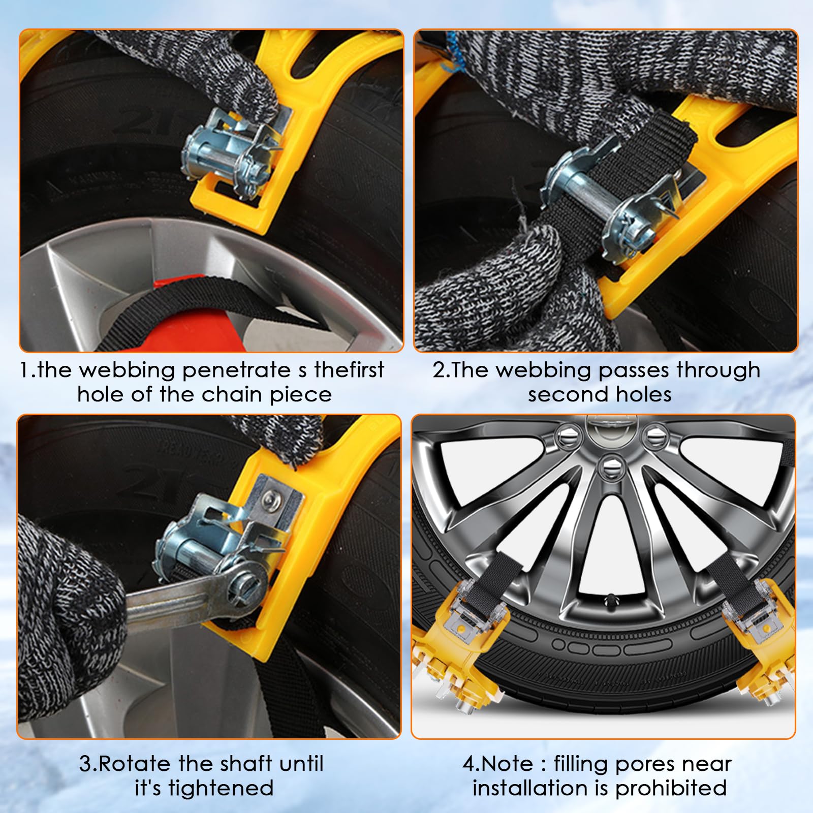 Oziral Sneeuwkettingen, 8 stuks, antislip, instelbare ketting, bandenwiel, voor auto
