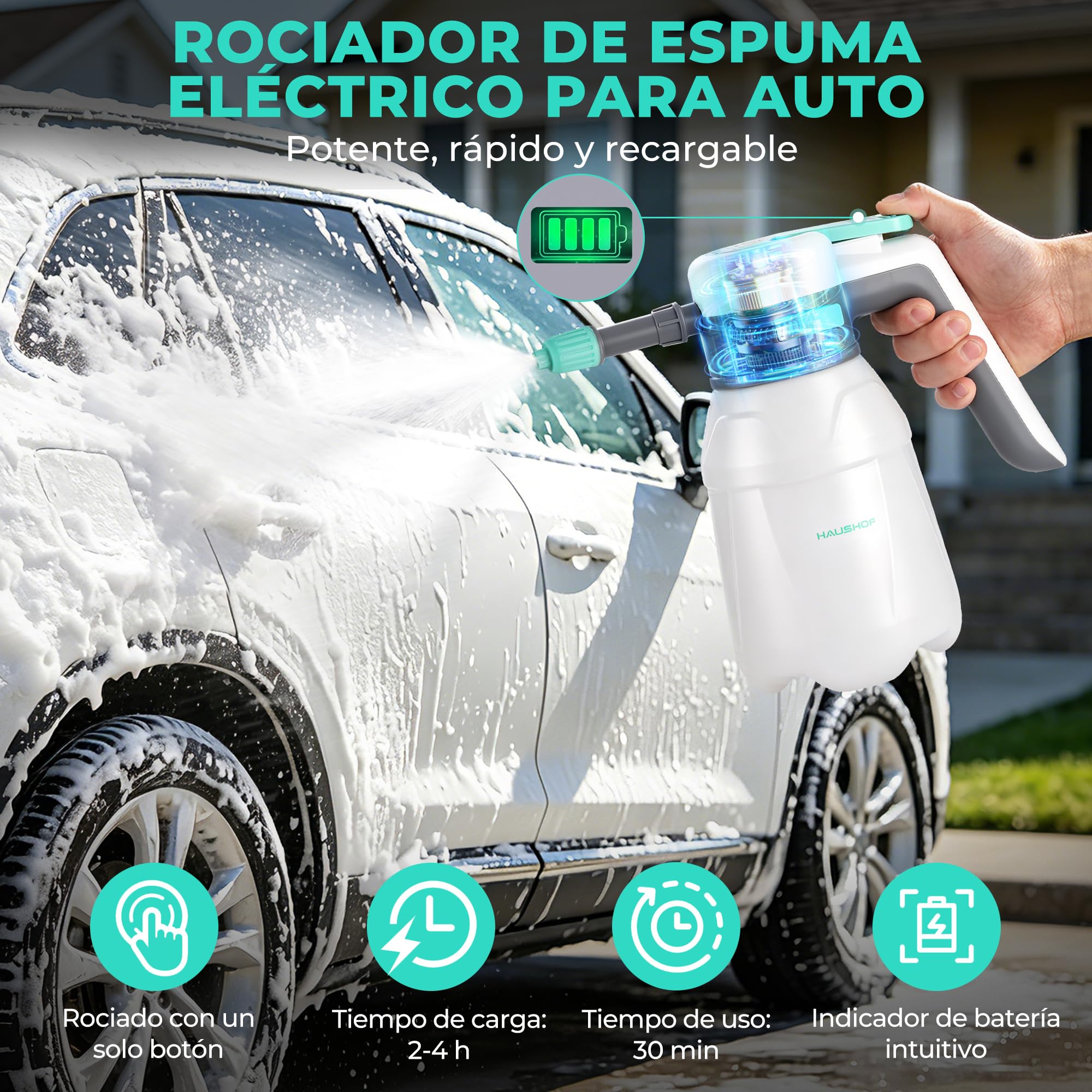 HAUSHOF Espumador Eléctrico para Coche 1,8L, Pulverizador de Espuma 2 en 1