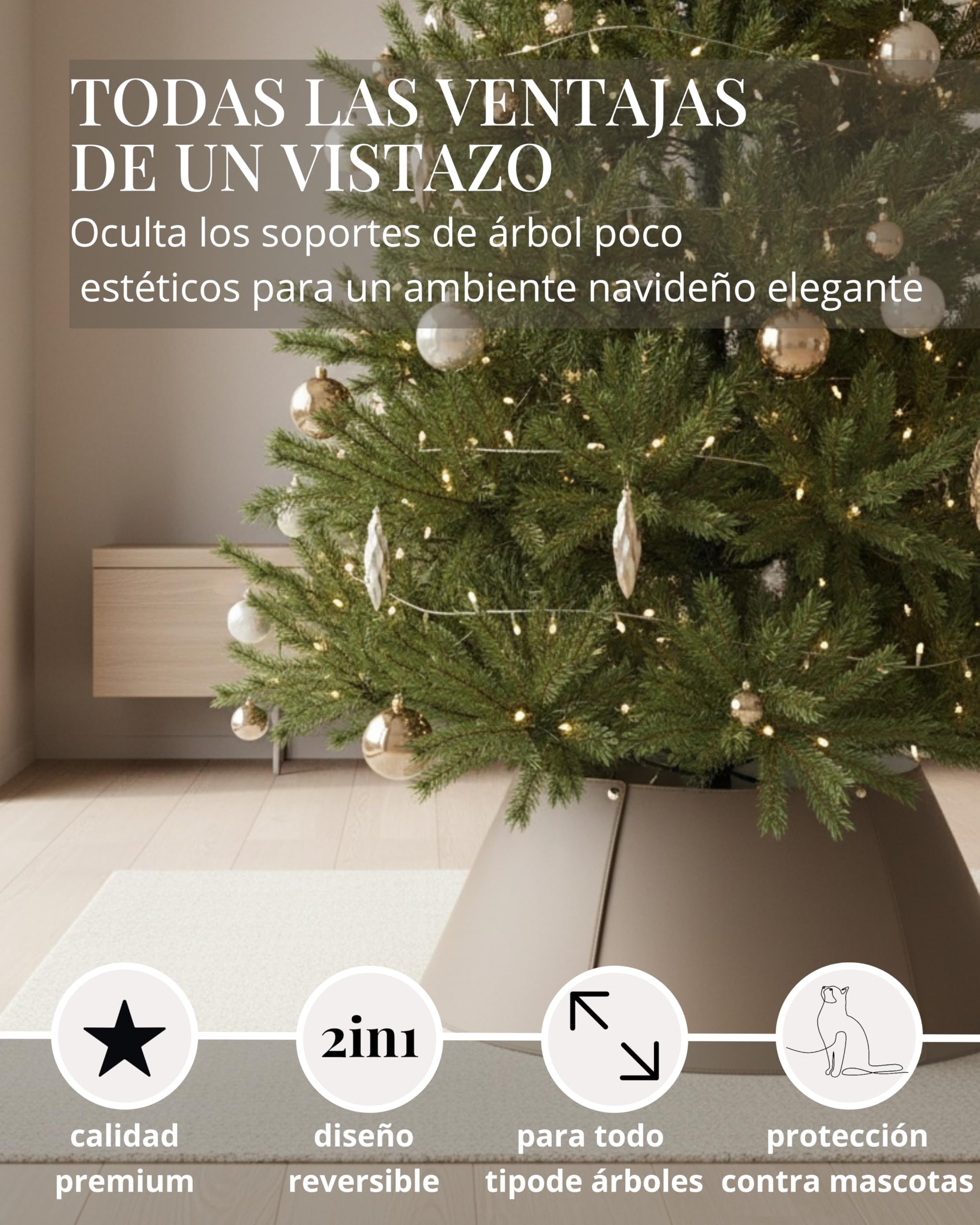 LIVLIG - Cubierta para soporte de árbol de Navidad, 70 cm, ajustable, collar para árbol de Navidad, color: beige/marrón