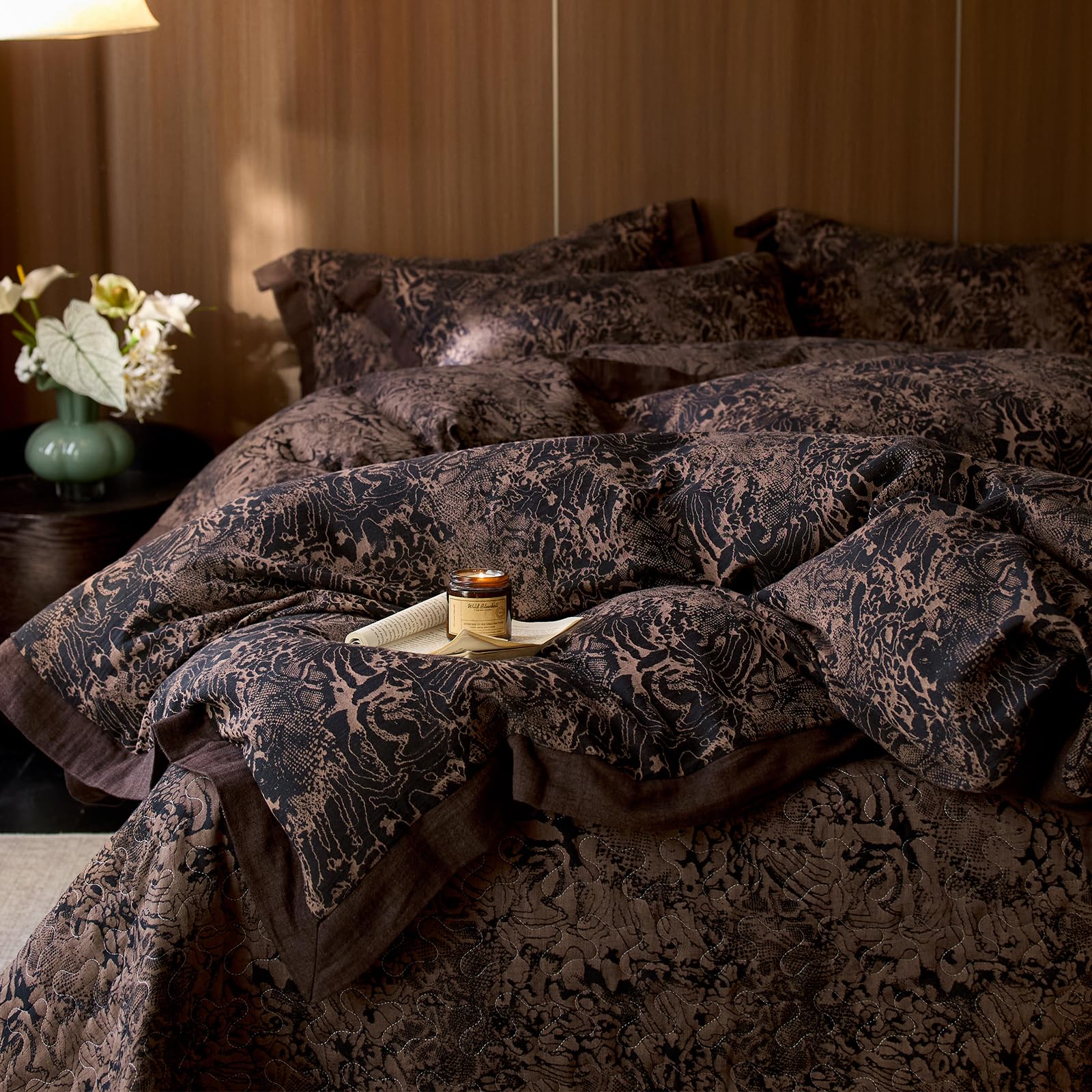 mixinni Duvet Cover Set King, Vintage Opulence Yarn-Dyed Jacquard Double-Layer Cotton Comforter Cover with Wide Corner Design, Retro Art Pattern Bedding Set with 2 Pillowcases for Men & Women — image 1