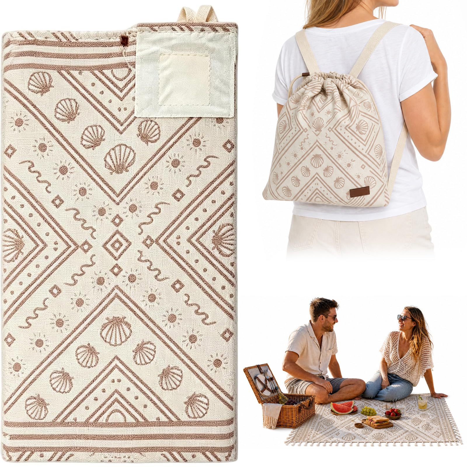 2 In 1 Beach Towel Bag with Inner Zip Pocket & Sand-Repelling Fabric