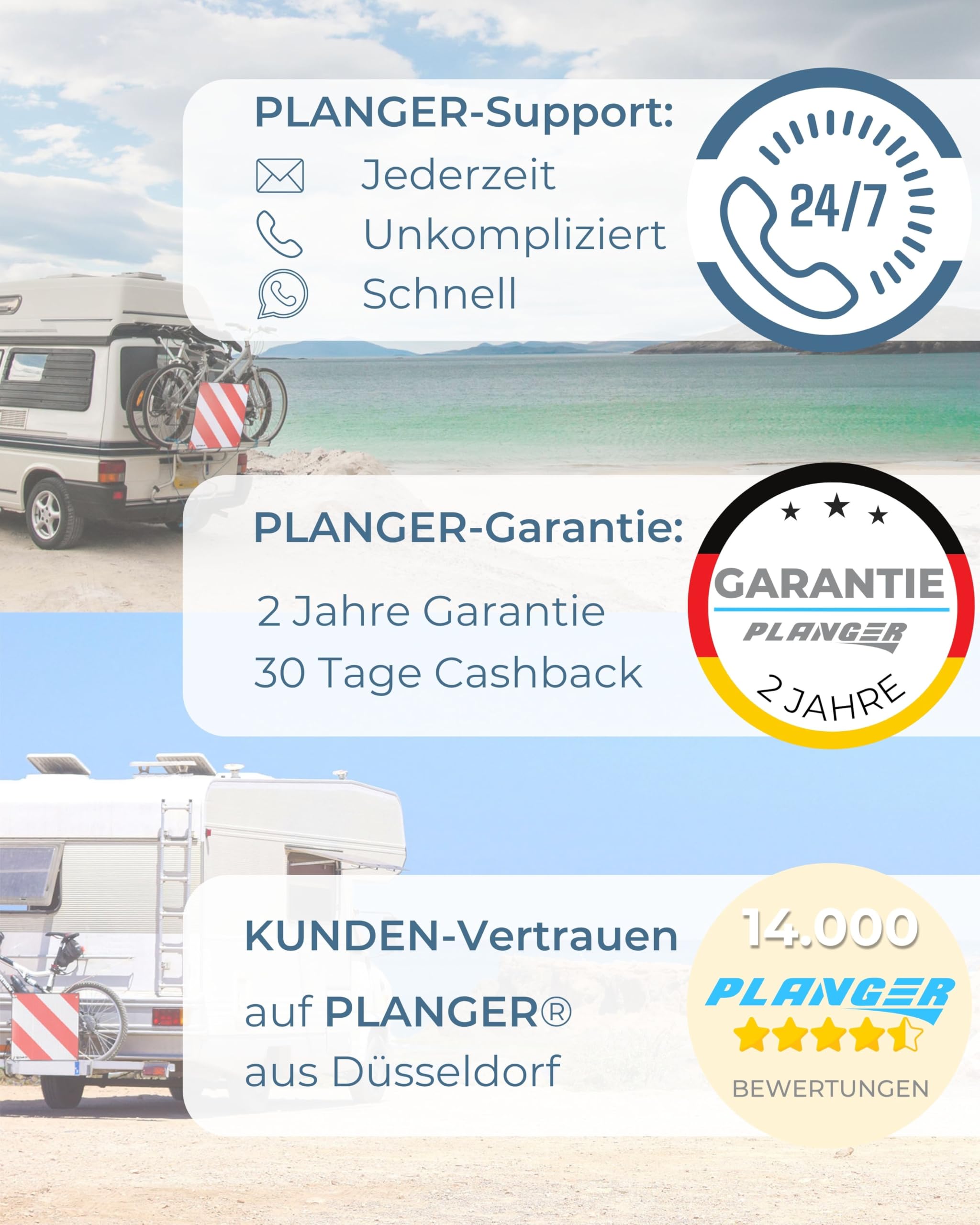PLANGER® - Znak ostrzegawczy we Włoszech i Hiszpanii 2 w 1 (50 x 50 cm) – odblaskowy znak ostrzegawczy czerwono-biały na bagażniki tylne i bagażniki na rowery