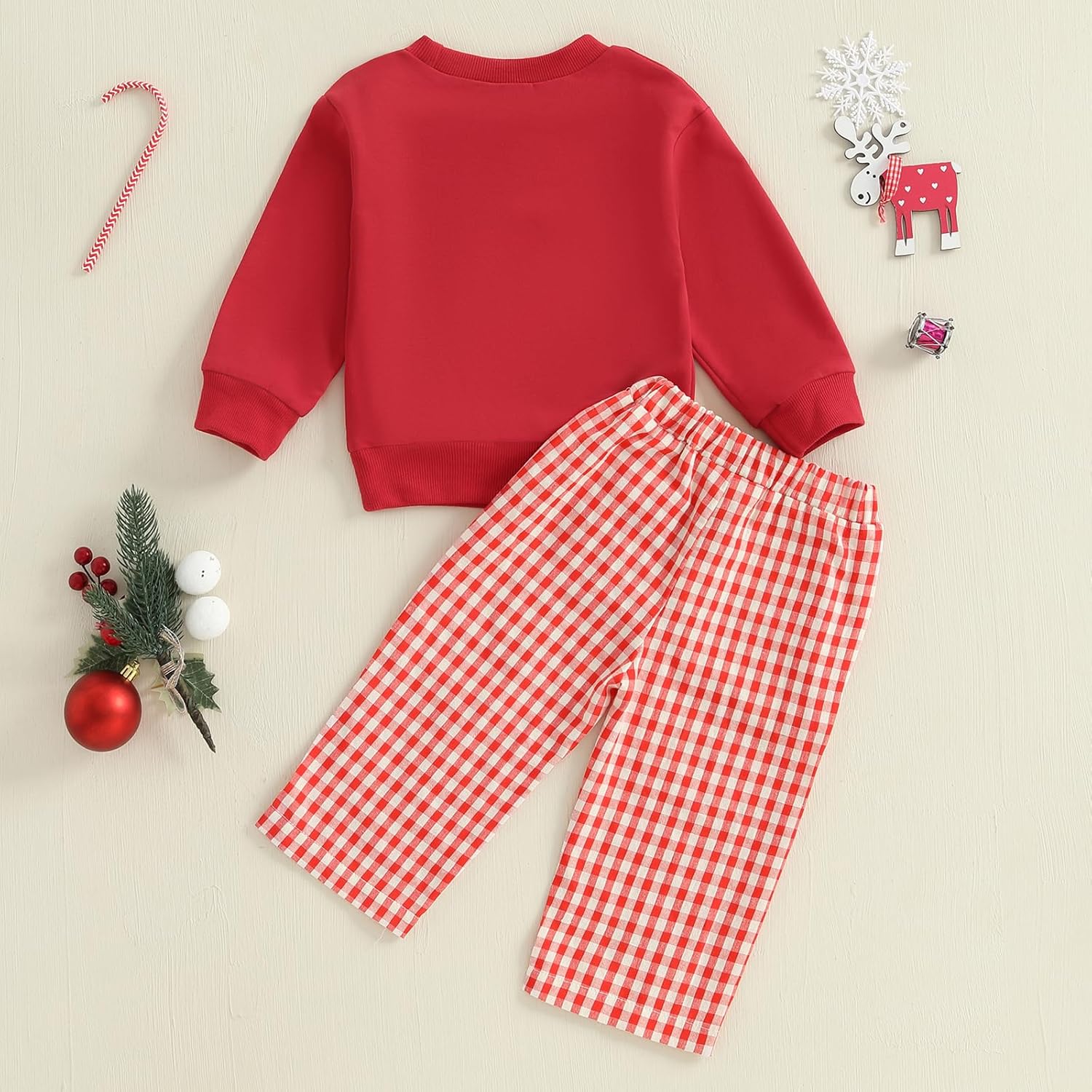 Toddler Baby Boys Christmas Dog Smocked Outfit Long Sleeve Embroidery Sweatshirt Gingham Pants Two Piece Clothes - Image 3
