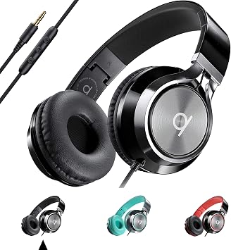 ARTIX CL750 Wired Headphones with Mic, Volume Control Foldable 3.5mm Headset + Kidrox Bilingual Alphabet Flash Cards A-Z English/Spanish Learning Cards for Toddlers 2+