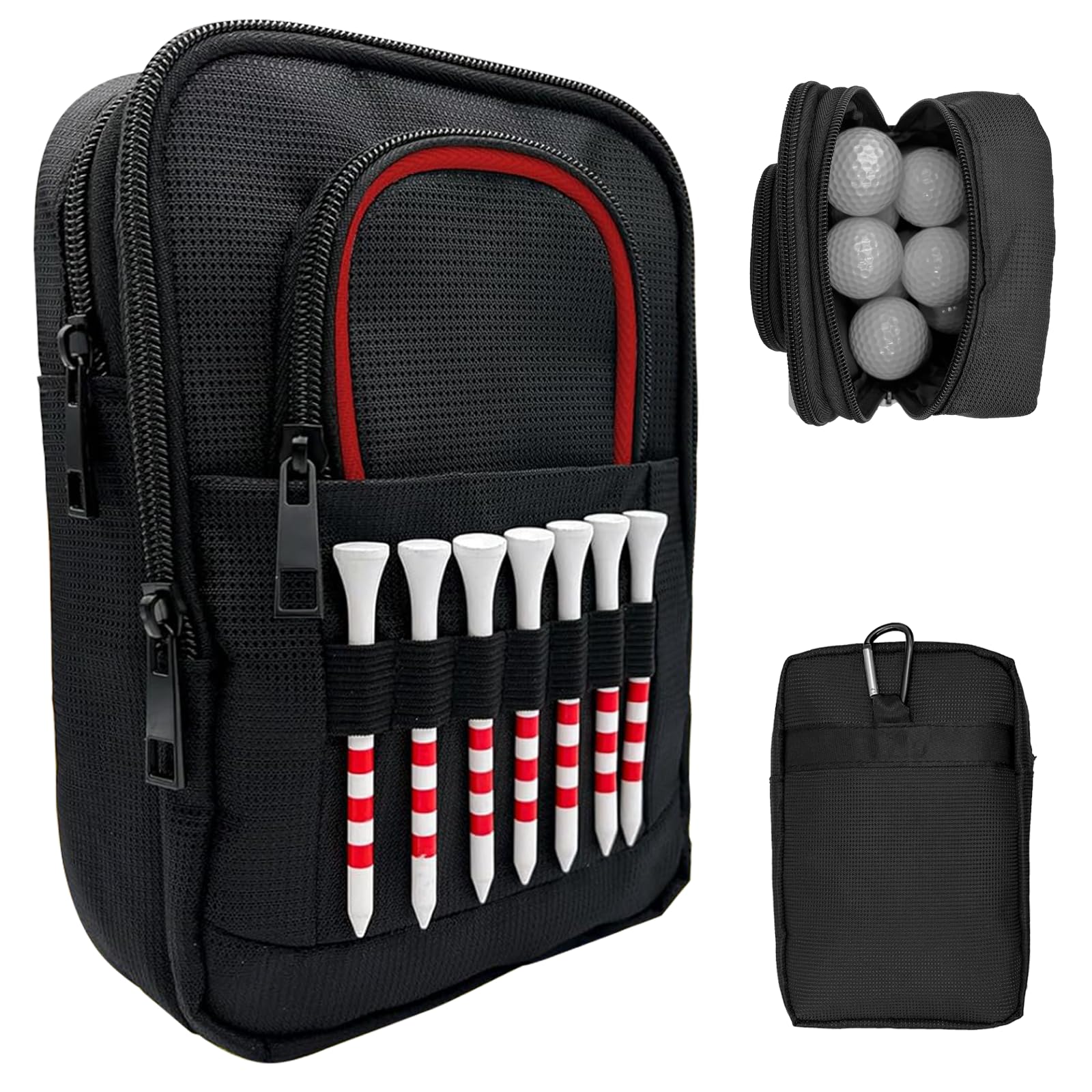 HGNUTAY Golf Valuables Pouch - Golf Ball Bag, Utility Golfer Portable Organizer, Large Golf Accessories Pouch for Gadgets, Like Golf Balls, Tees, Ball Market - Golf Gift for Men and Women (Red Edge)