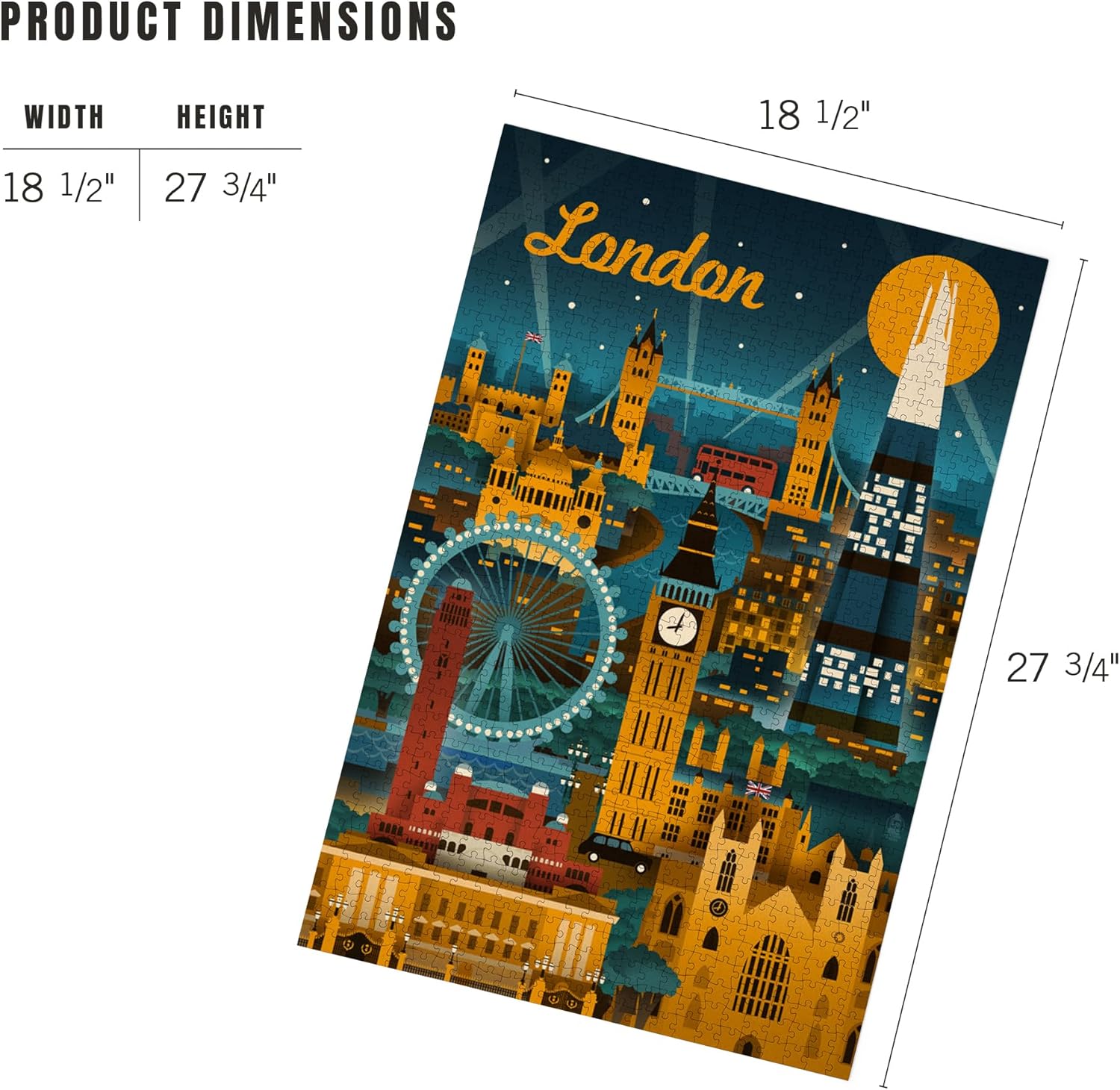 London, England, Retro Skyline (1000 Piece Puzzle, Challenging Jigsaw Puzzle for Adults, Made in USA)