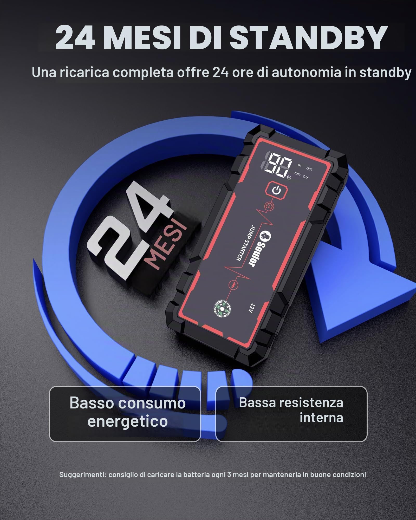 Batteria di avviamento per auto, portatile, 6000 A