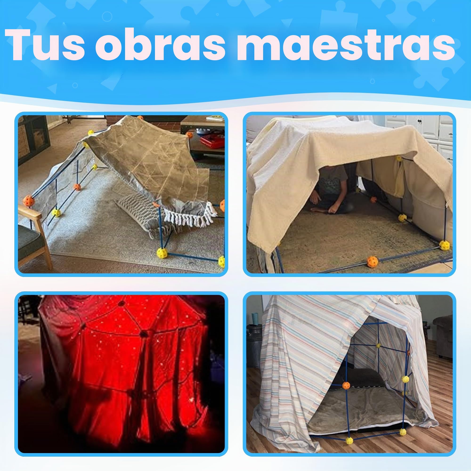 Kit de construcción fuerte XL - 122 piezas - con bolsa de almacenamiento y libro electrónico - juguete de construcción - tienda de juegos - juguete educativo STEM - construir una cabaña