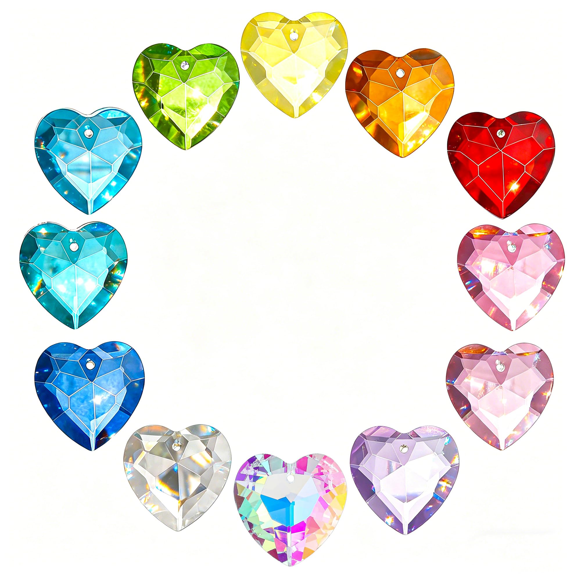 H&D HYALINE & DORA 12pcs Crystal Heart Prism Suncatcher, Heart Prism Chandelier Drop Parts Sun Catcher Indoor Window Hanging Decor for Wedding Home Garden(27mm, Multicolored)-image-33
