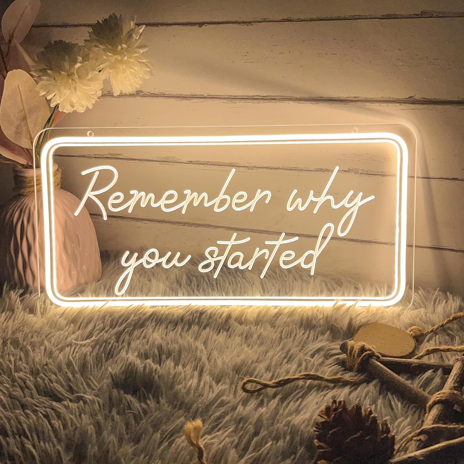 Remember Why You Started Neon Sign For Wall Decor 3D Art Carving Design Indoor Bedroom Led Neon Signs Backdrop Flex Christmas Party Business Wedding Living Room Birthday Gift(Warm White,USB,40×20CM) - Image 5