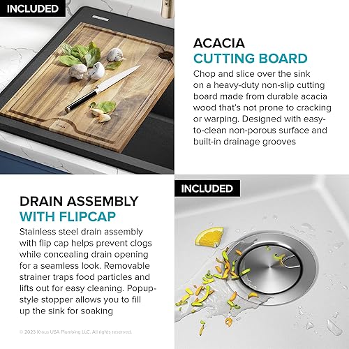 Miniatura 9 de KRAUS Bellucci KGTW12-25WH - Fregadero de cocina con estación de trabajo compuesto de granito de 25 pulgadas, montaje superior, color blanco