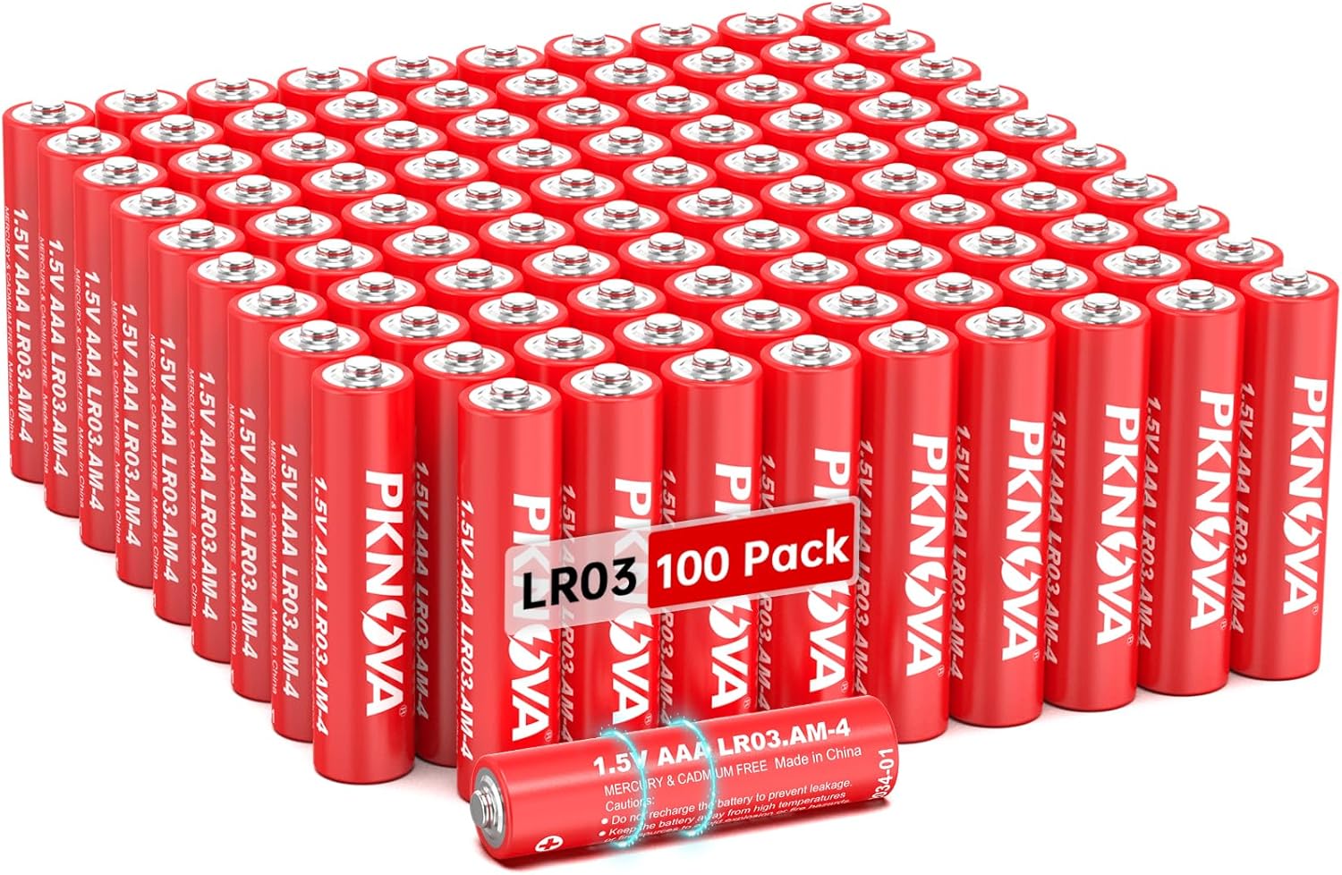 PKNOVA AAA Battery Triple A 1.5V LR03 Alkaline Batteries with 10 Years Shelf Life for Home and Office - 100 Pack