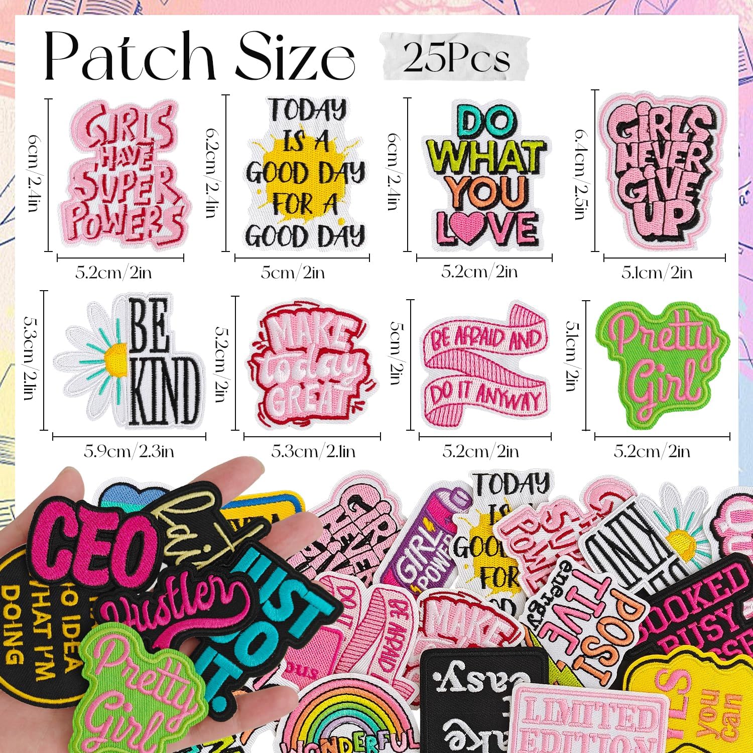 25Pcs Phrase Iron on Patches for Girls, Girl Power Embroidered Patches image 3