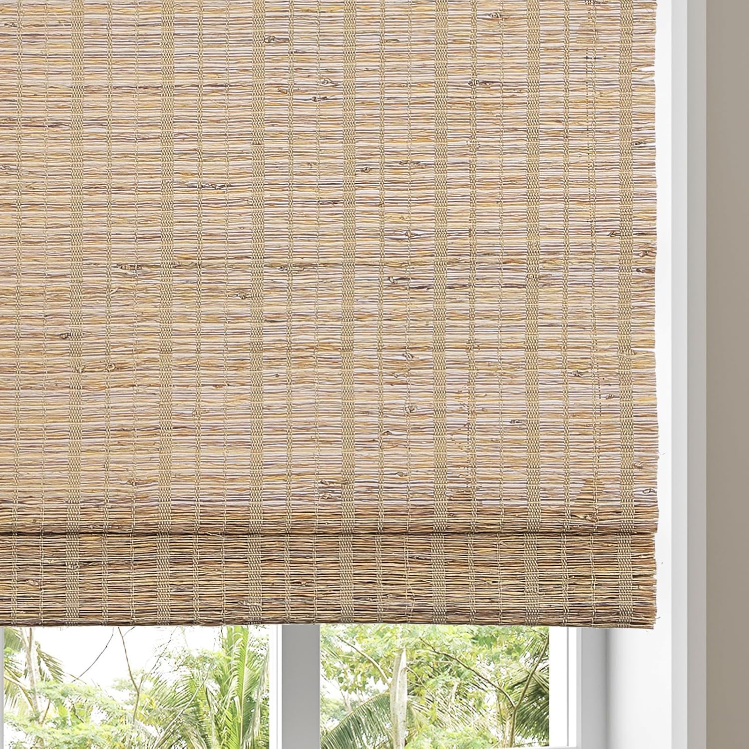 Cordless Natural Bamboo Roman Shades, Lined Blackout Light