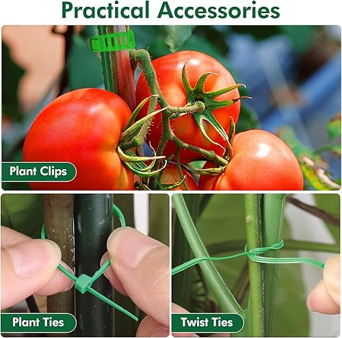 Miniatura 5 de ROADPLUM Paquete de 3 jaulas de tomate de 48 pulgadas para jardín, tubo de acero recubierto de plástico, estacas de tomate ajustables resistentes