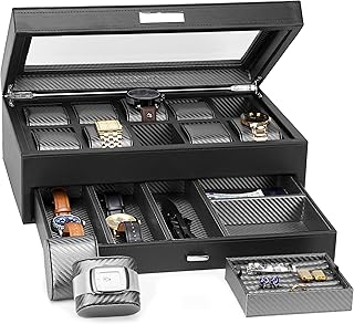 Yachtsman Watch Box Organizer for Men, Watch Case for Men, Watch Display Case for Men, Watch Holder for Men, Jewelry Organizer for Men, Men Watch Box Organizer with Drawer, EDC Storage & Ring Tray