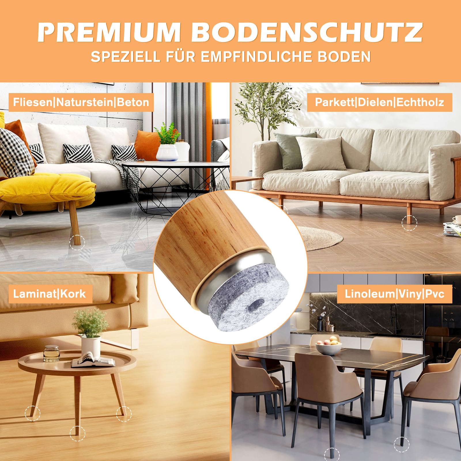 Gucass 50 Pezzi Feltrini per Sedie, Ø 20mm Feltro Aliante con Vite, Rotondi Piedini per Sedie Protezioni per Pavimenti, Feltrini per Mobili Pesanti, Laminato, Parquet, Piastrelle