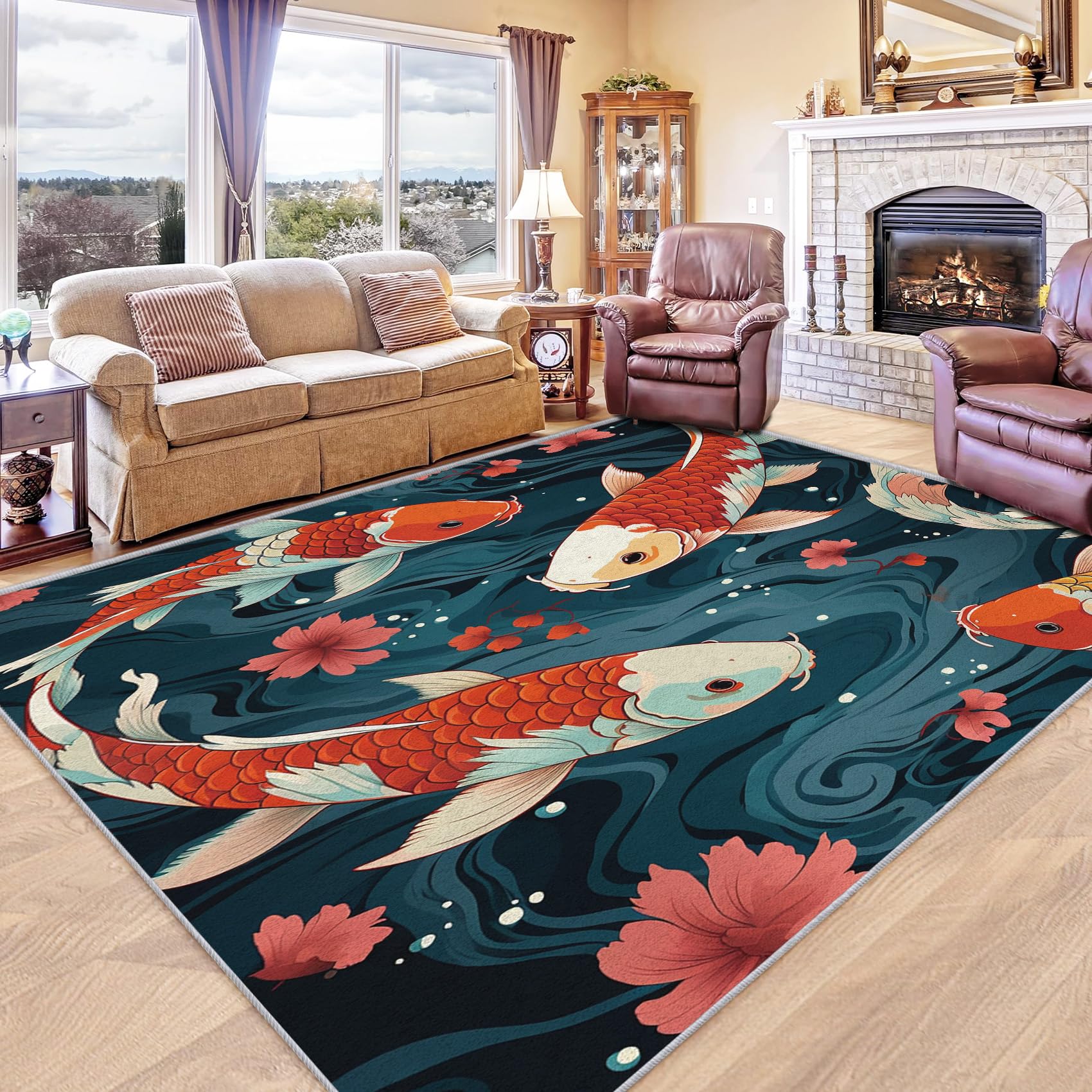 Alfombra estilo japonés lavable de 5x8 pies para salón interior