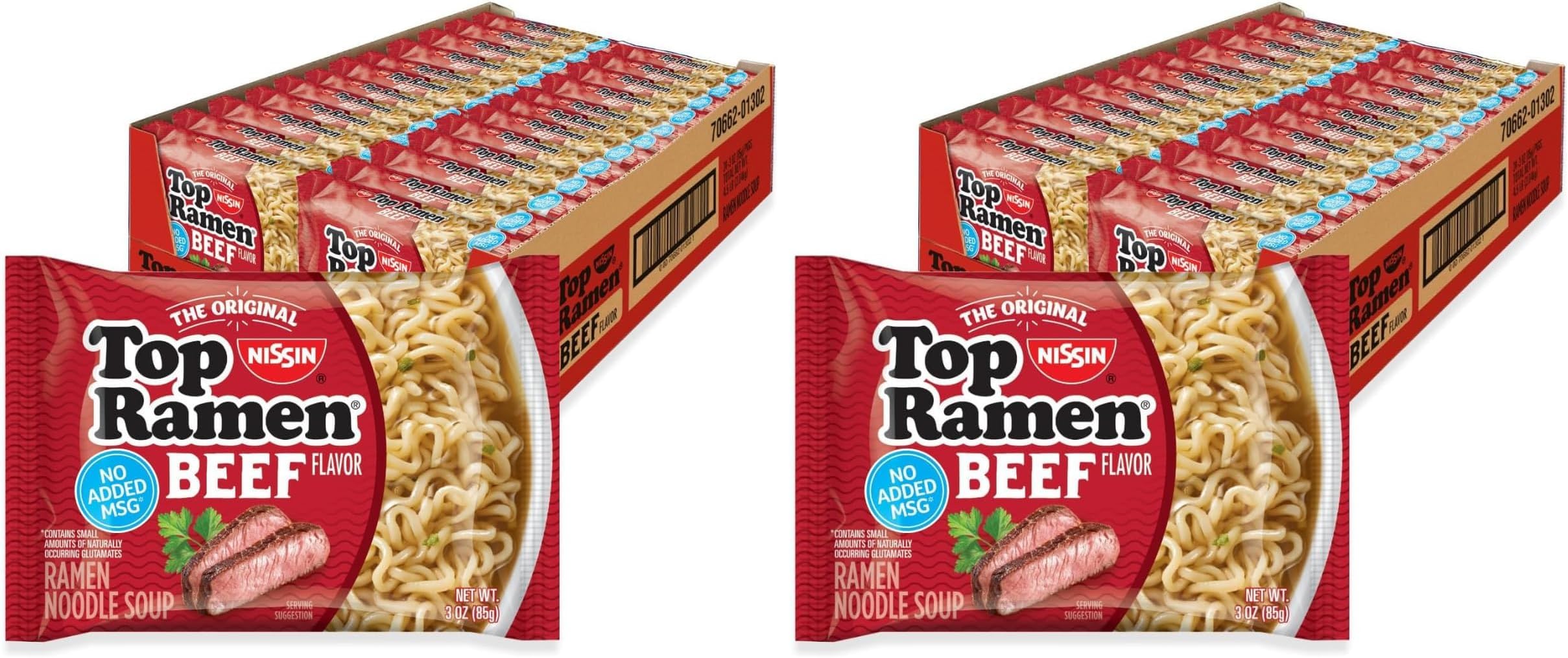 Top Ramen Noodle Soup, Beef, 3 Ounce (Pack of 48)