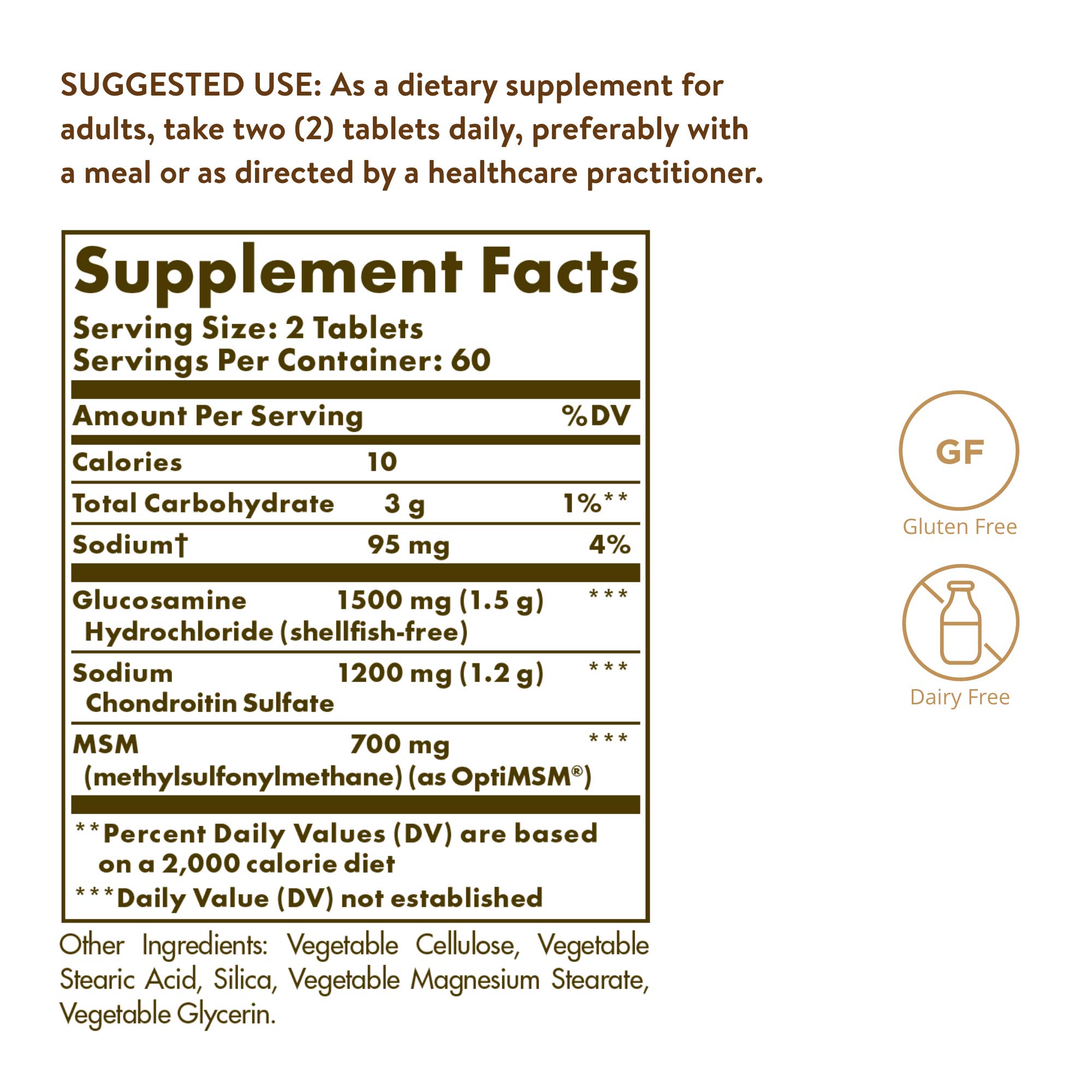 Solgar | Glucosamina Condroitina MSM Complex Extra Strength| Contribuye a la Formación de Tejido Conectivo y Colágeno | Con Condroitina y sin Mariscos | Huesos y Cartílagos | 120 Comprimidos