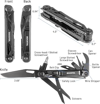 Rocktol 12 Fonksiyonlu Multitool Siyah Çakı Kılıflı