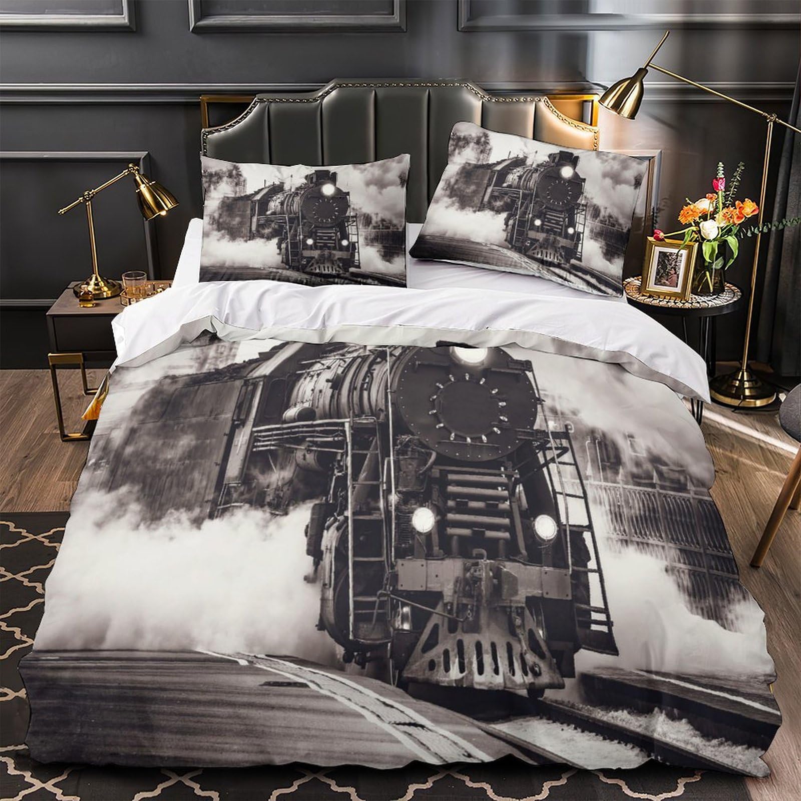 Housse de couette 3D locomotive à vapeur résistante et ultra douce single