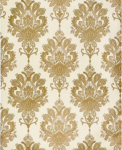 Miniatura 9 de Rollo de papel tapiz retro de damasco de 19.7 pies para cajón, papel tapiz para decoración de superficies de pared de muebles (M-236.2 x 17.7