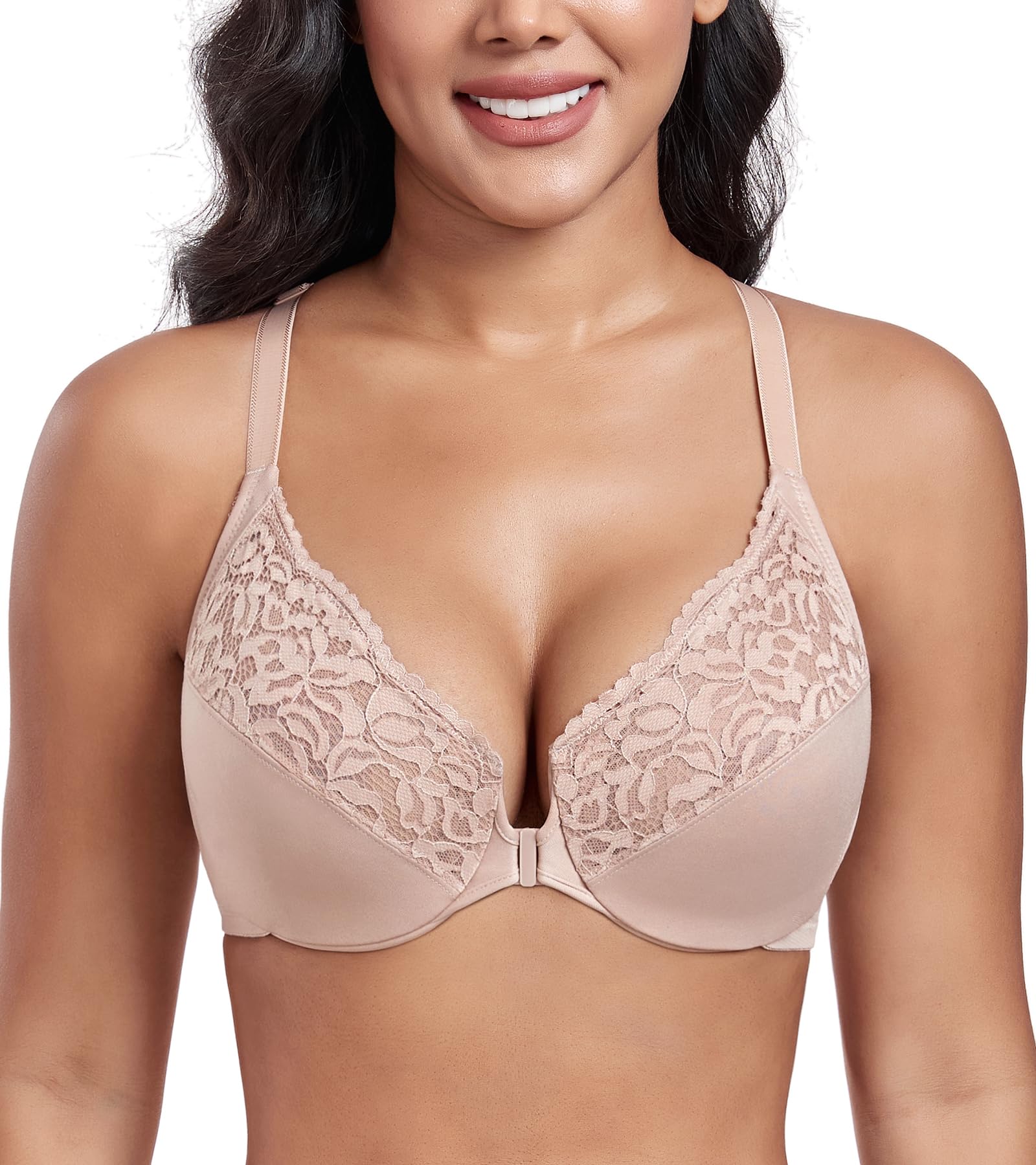DotVol Soutines-Gorge Grande Taille Boucle Avant Dentelle sous-vêtements sans Rembourrage minimiseurs Fort Poitrine réglable Racerback Comfort Bustier