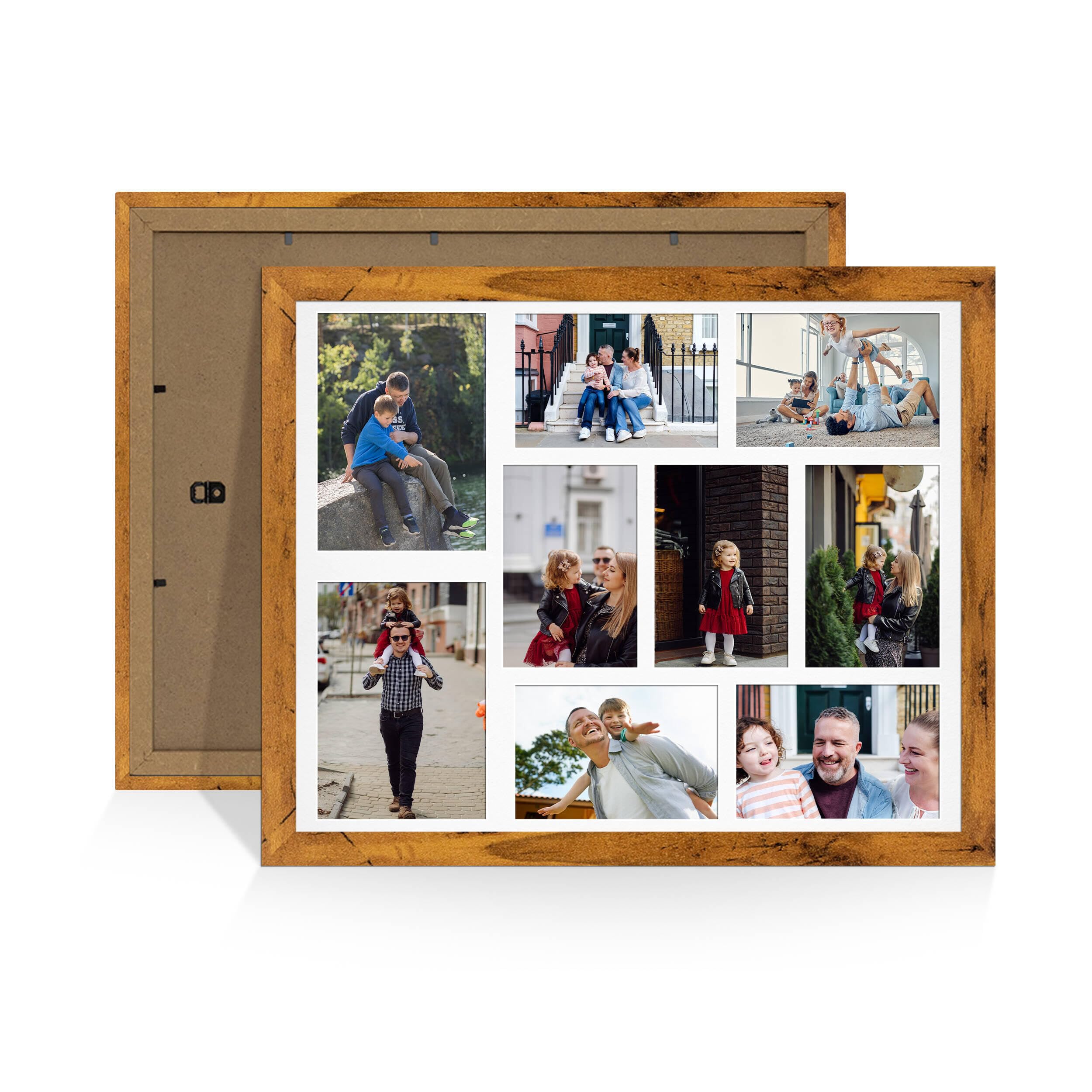 Alison Kingsgate Rustic Oak 20x16 Photo frames for multiple pictures -9 Apertures Collage Frame with White Mount - Holds (2x) 7x5 & (7x) 6x4 Photos - Engineered Wood & Perspex — image 1