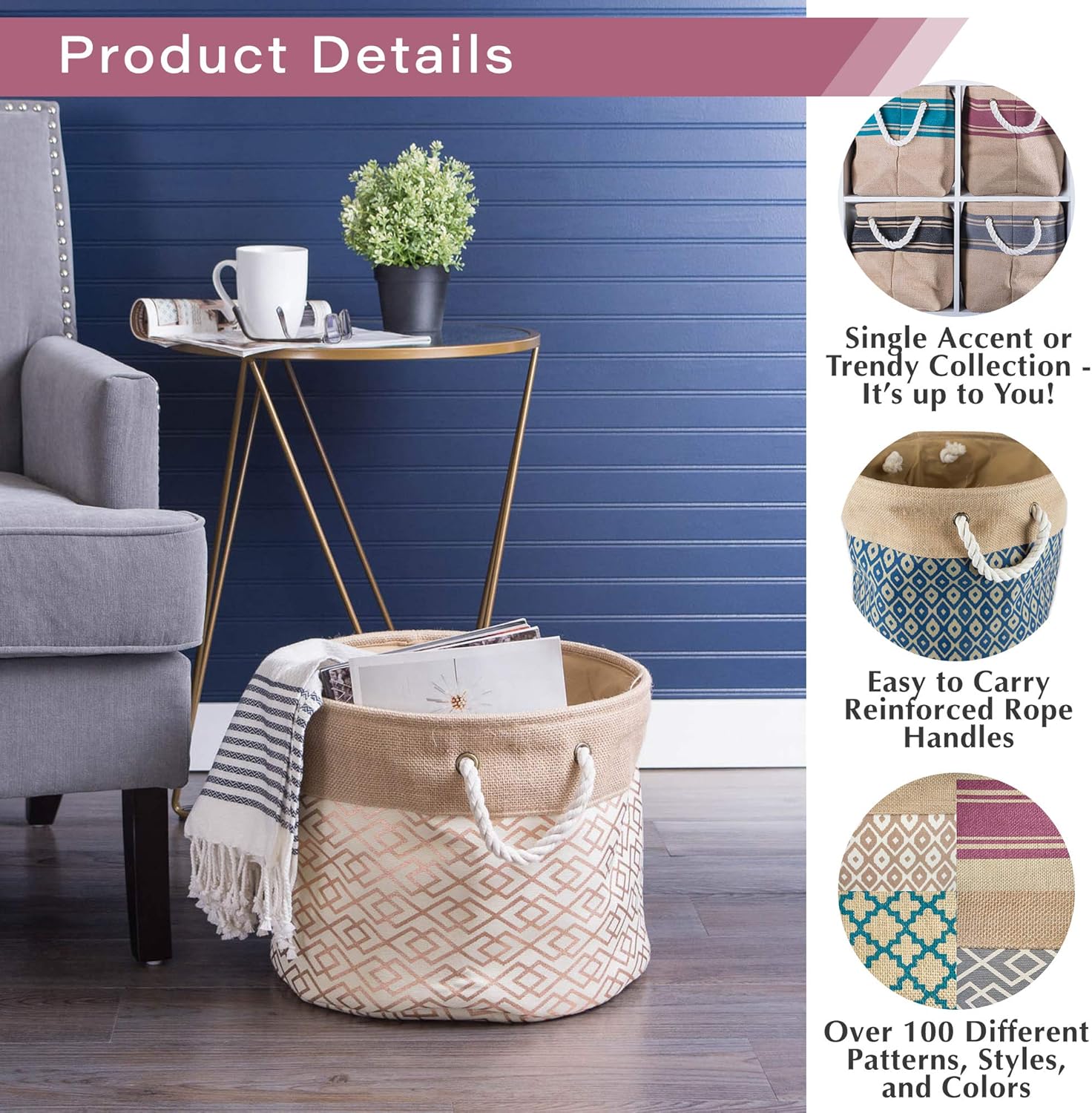 DII Burlap Storage Collection Collapsible Bin, Medium Rectangle, 16x10x12, White