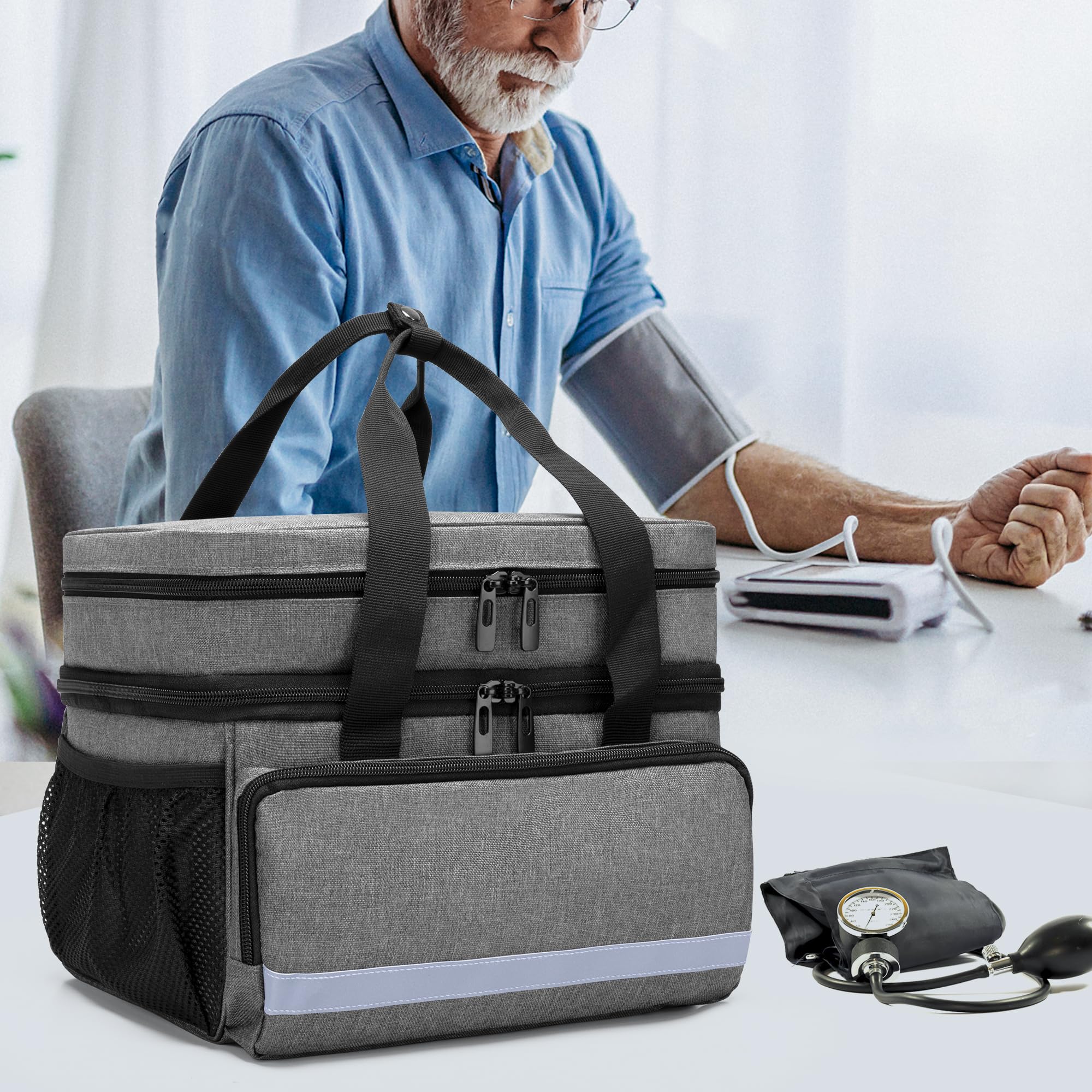 CURMIO Doppelschicht Medizinische Tasche, Reiseapotheke Organizer, Grau