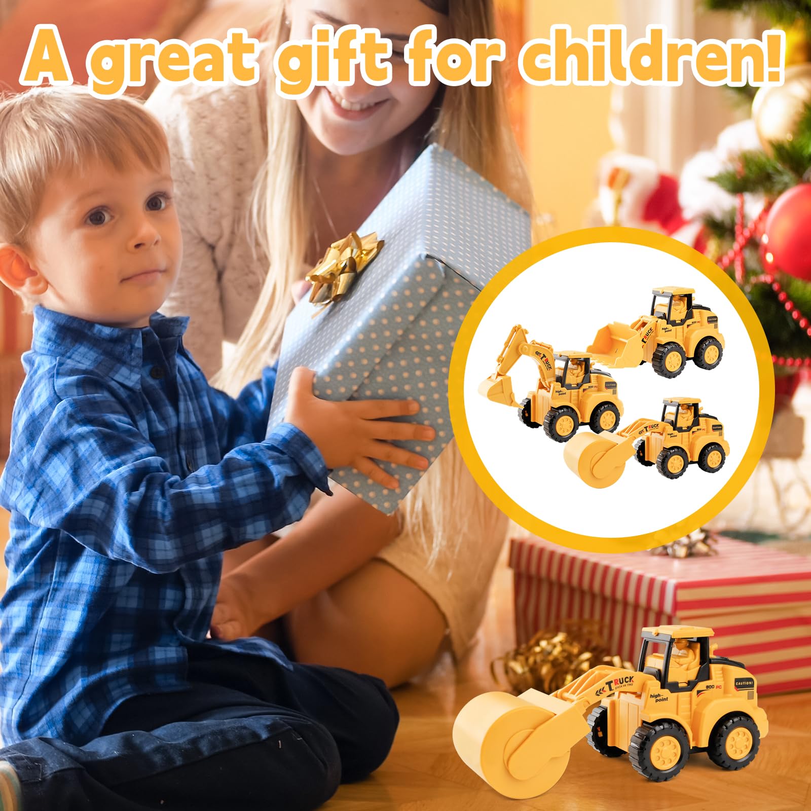 3 PCS Escavatore Giocattolo, Ruspa Giocattolo, Escavatore Sabbia Set Con Bulldozer, Escavatore, Pressa, Veicolo Da Costruzione Giocattolo, Bambini Escavatore Giocattolo per 3 4 5 6 Anni