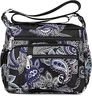 F.FETIVIN Women Floral Shoulder Handbag Roomy Multiple Pockets Bag Ladies Crossbody Lightweight Nylon Travel Purses