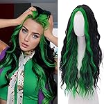 Green Wig - Black and Green Wigs for Women Long Natural Wavy Synthetic Wig Heat Resistant Fiber Wigs for Daily Party Halloween Cosplay