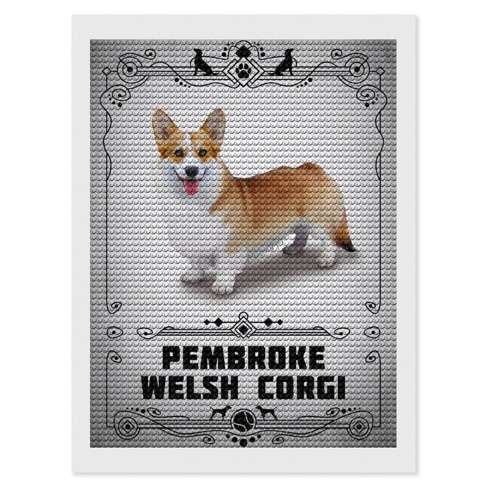 Junmoney Pembroke Welsh Corgi Diamond Painting Canvas Set 12"x16", Satisfying Creative Project, Easy to Follow Symbols, Fun Craft Experience