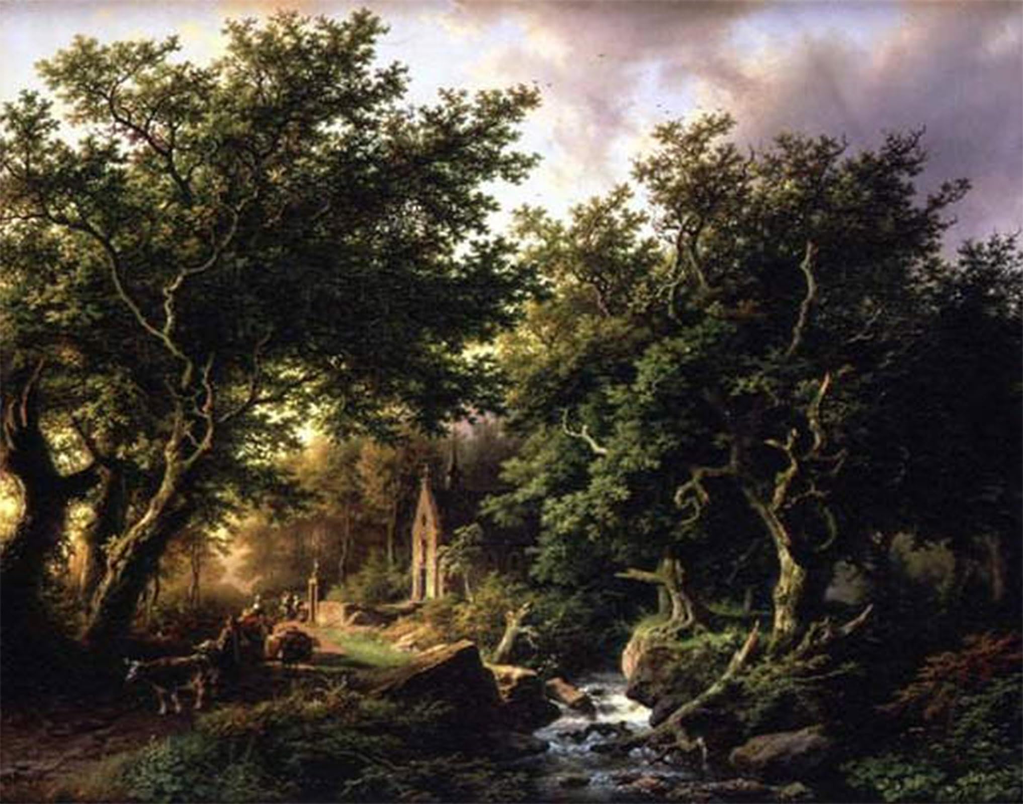 SERENDIPITP Vintage Picture Print on Canvas Wall Art Poster a Wooded Landscape with a Chapel by Barend Cornelis Koekkoek Artwork Print Poster for Wall Decor 60x90cm