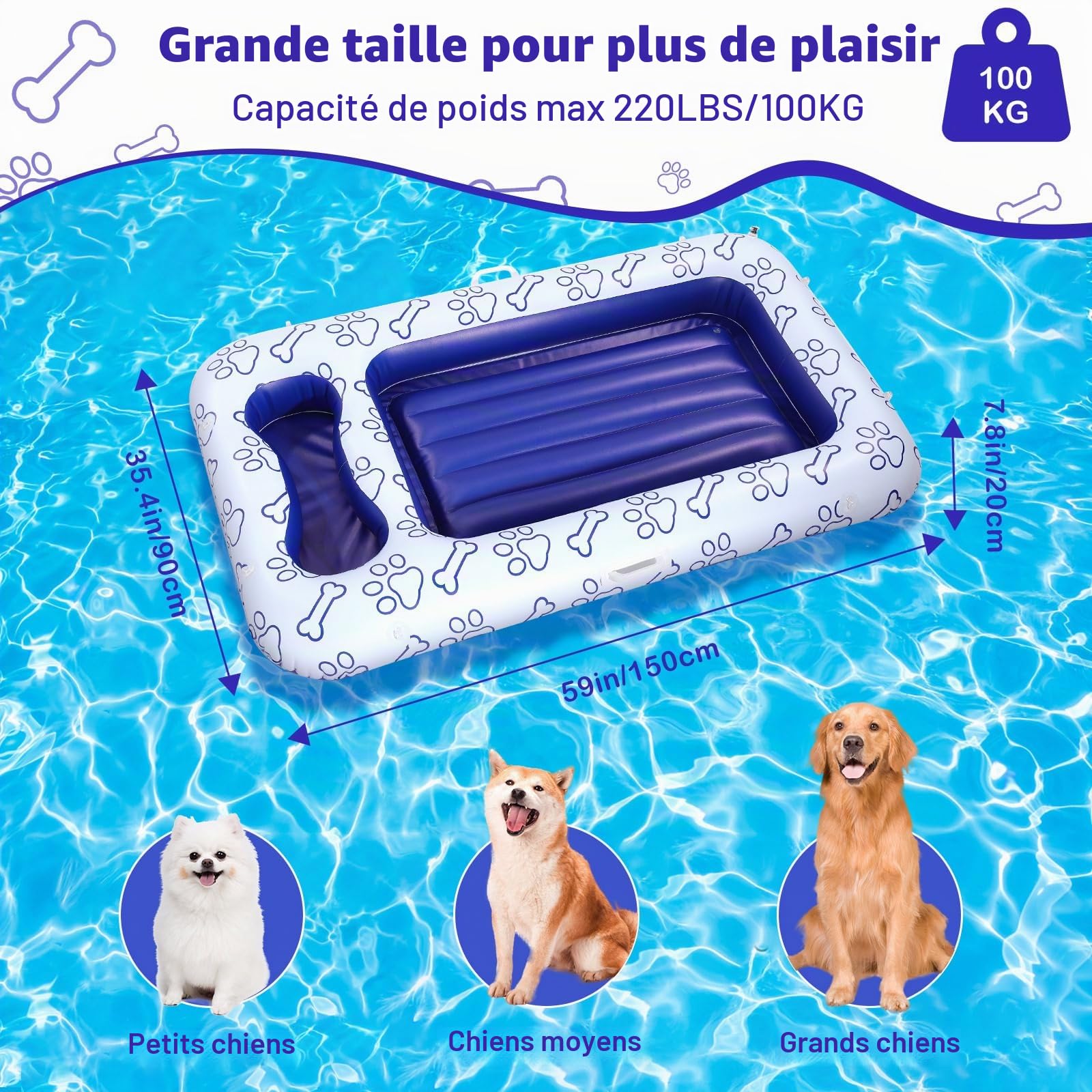 MoKo Matelas Gonflable Piscine pour Chien | Matelas Flottant pour Chien avec Compartiment de Rangement, en PVC