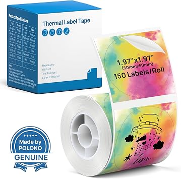 Thermal Labels for POLONO PM220S Label Maker, 2 inch 50mm Thermal Label, Waterproof, Multi-Purpose Label Tape, 1 Roll of 150 Self-Adhesive Thermal Paper Gradient Color