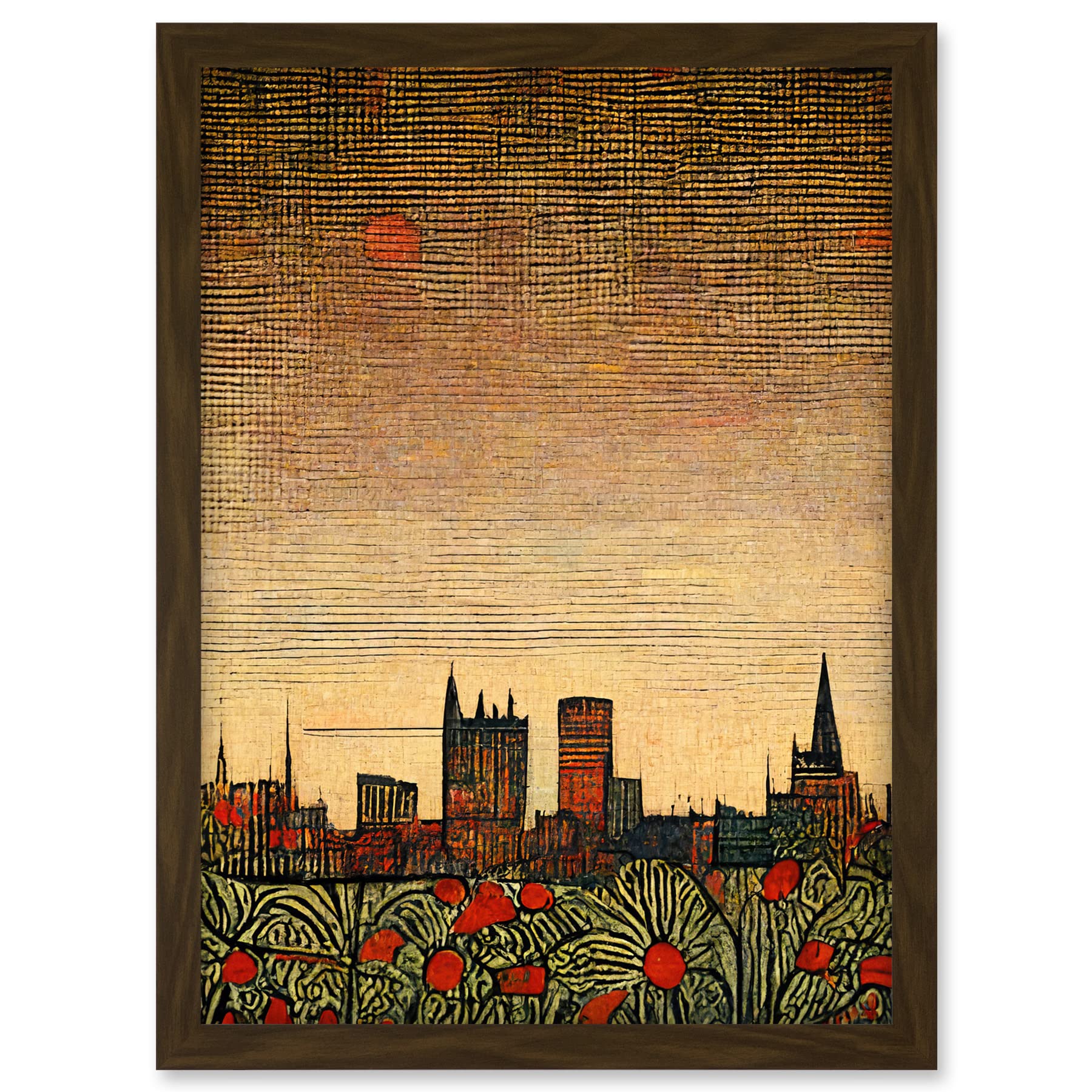 Doppelganger33 LTD Floral City Skyline Poppies William Morris Artwork Framed A3 Wall Art Print