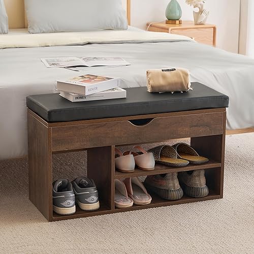 Miniatura 23 de Apicizon Banco de almacenamiento de 31 pulgadas, banco de zapatos con espacio de almacenamiento abatible y cojín acolchado, banco de entrada de