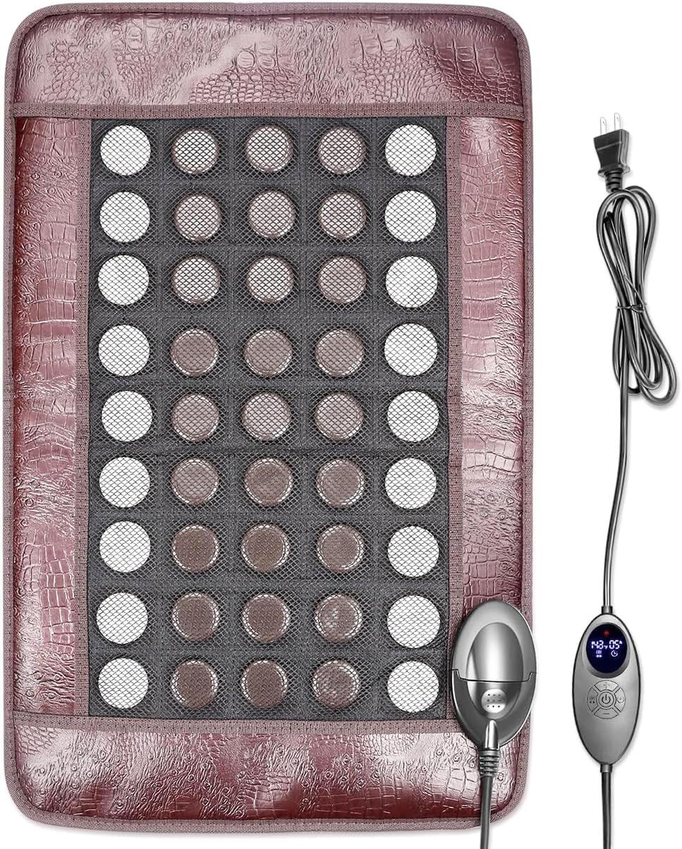 Far Infrared Heating Pad for Back and Shoulder, Jade & Tourmaline Stones, EMF-Reducing, Deep Warming Heat Mat with Adjustable Temperature & Timer for Home Relaxation(2025 Upgraded)