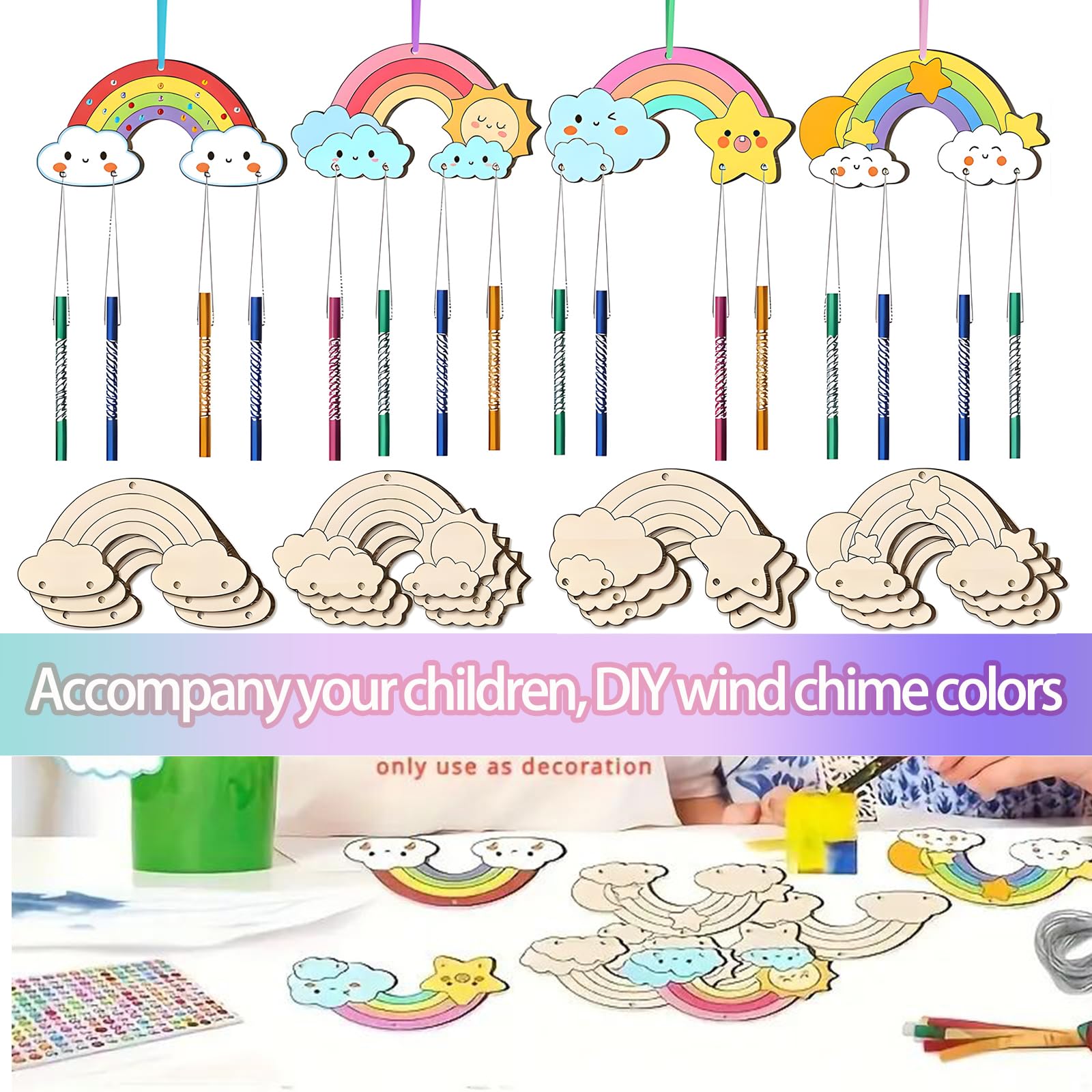 HGRGHH Kit Campanelli A Vento In Legno Per Bambini – 12 Pezzi Fai Da Te Con Colori E Tubi Sonori – Regalo Creativo