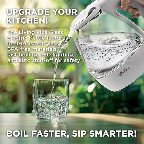 Miniatura 3 de Living Plus - Hervidor eléctrico de vidrio de 1,5 L, ebullición rápida, sin BPA, indicador LED, apagado automático
